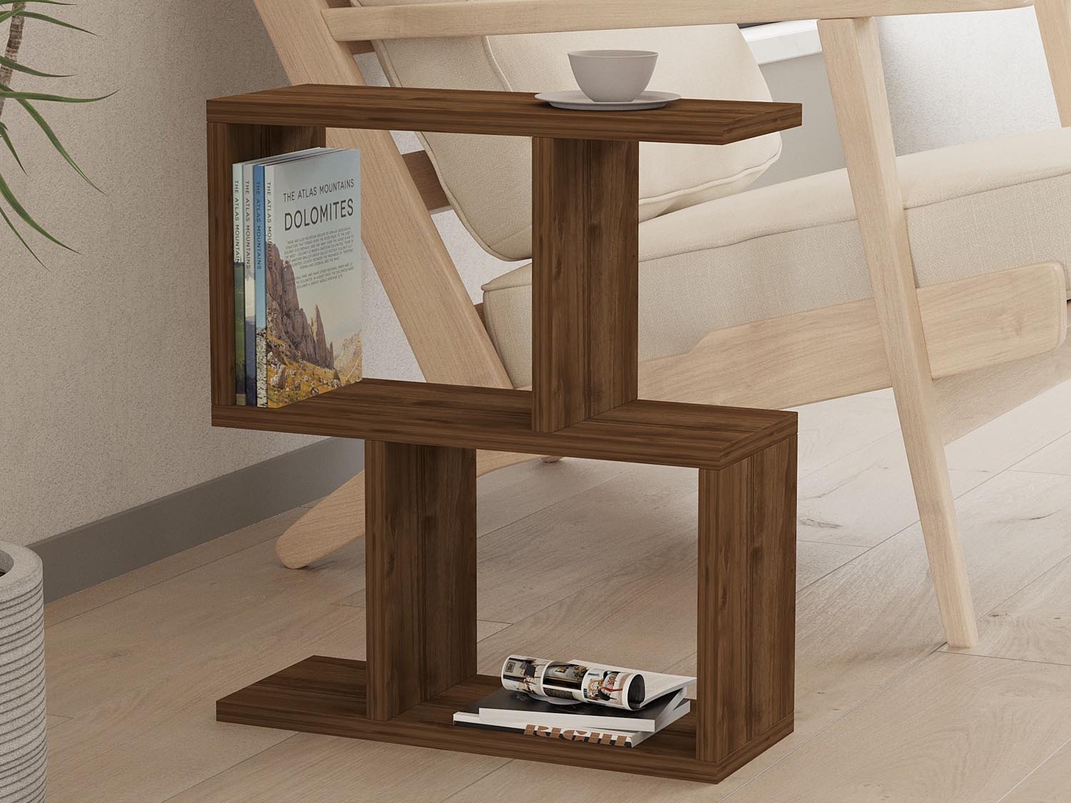 Verleihen Sie Ihrem Wohnraum mit dem Zet Sofatisch in Walnuss von Hanah Home einen Hauch skandinavischer Eleganz. Praktisch und stilvoll!