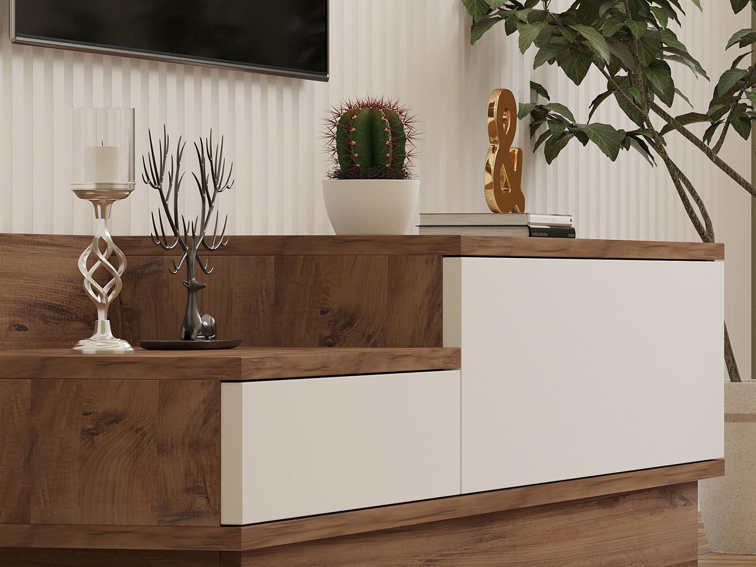 Entdecken Sie das Barko Sideboard von Hanah Home: stilvolles Design in atlantischer Kiefer und Weiß, ideal für modernen Stauraum und Eleganz.