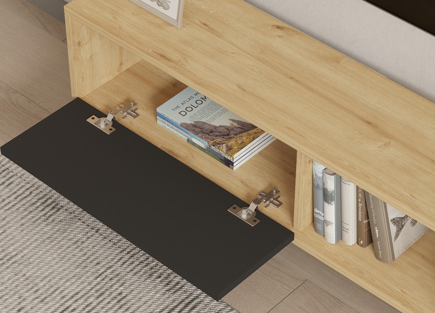 Gestalten Sie Ihr Zuhause mit dem eleganten Yonca Sideboard in Anthrazit Eiche von Hanah Home. Perfekt für stilvolle Akzente und praktische Aufbewahrung!