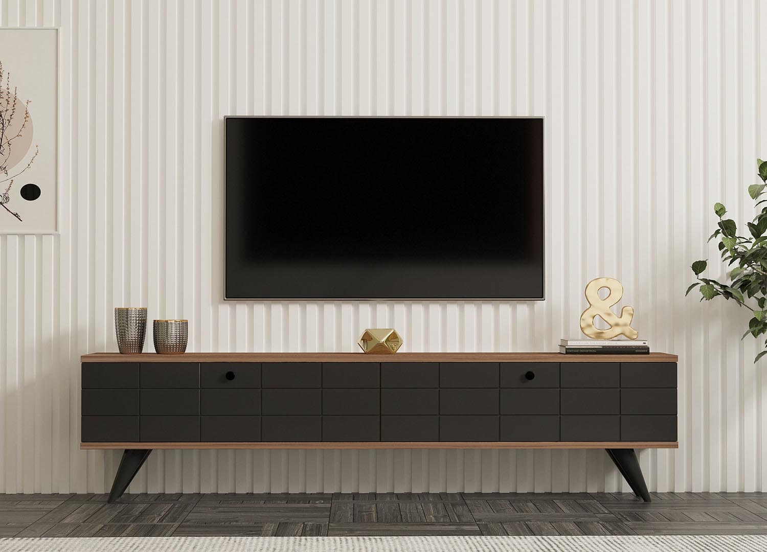 Gestalten Sie Ihr Zuhause mit dem Alberi Sideboard von Hanah Home in atlantischer Kiefer und Anthrazit – eine perfekte Kombination aus Eleganz und Funktionalität.