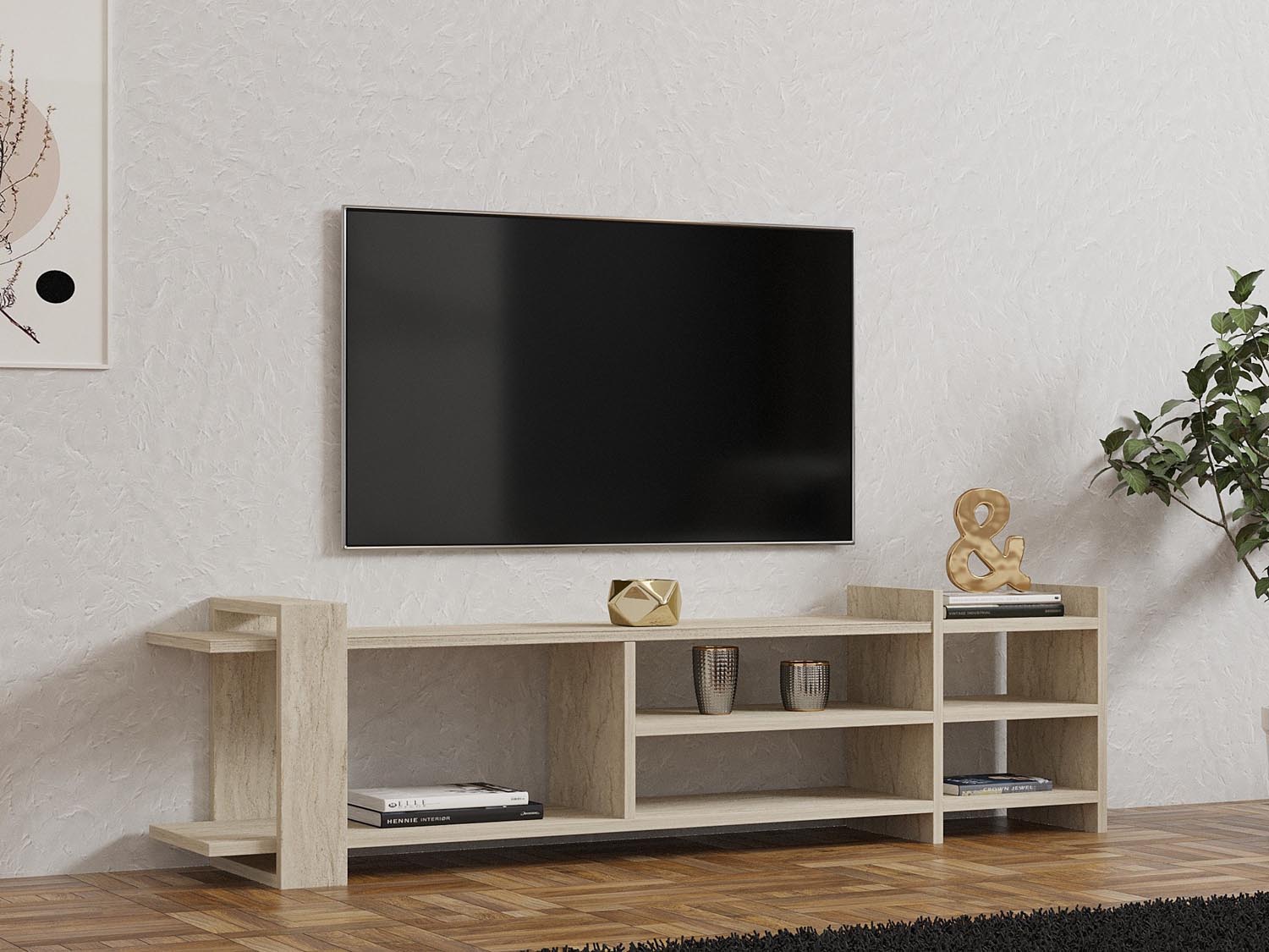 Entdecken Sie das Zeyna Sideboard in edlem Travertin von Hanah Home – ein stilvolles Möbelstück für Ihr modernes Wohnzimmer.