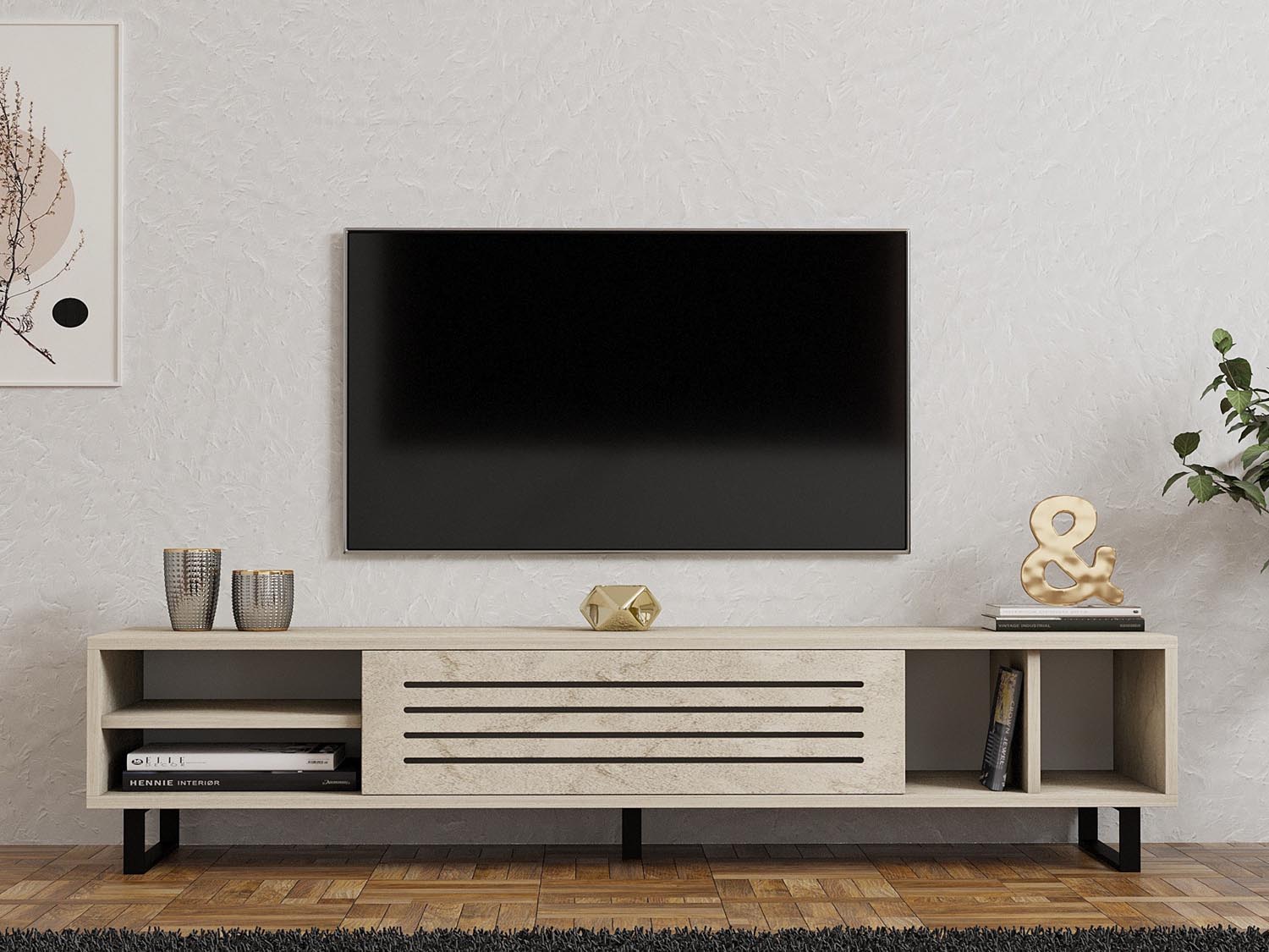 Erleben Sie das luxuriöse Safir Sideboard in Travertin von Hanah Home. Eleganz und Stauraum vereint für Ihr stilvolles Wohnzimmer.