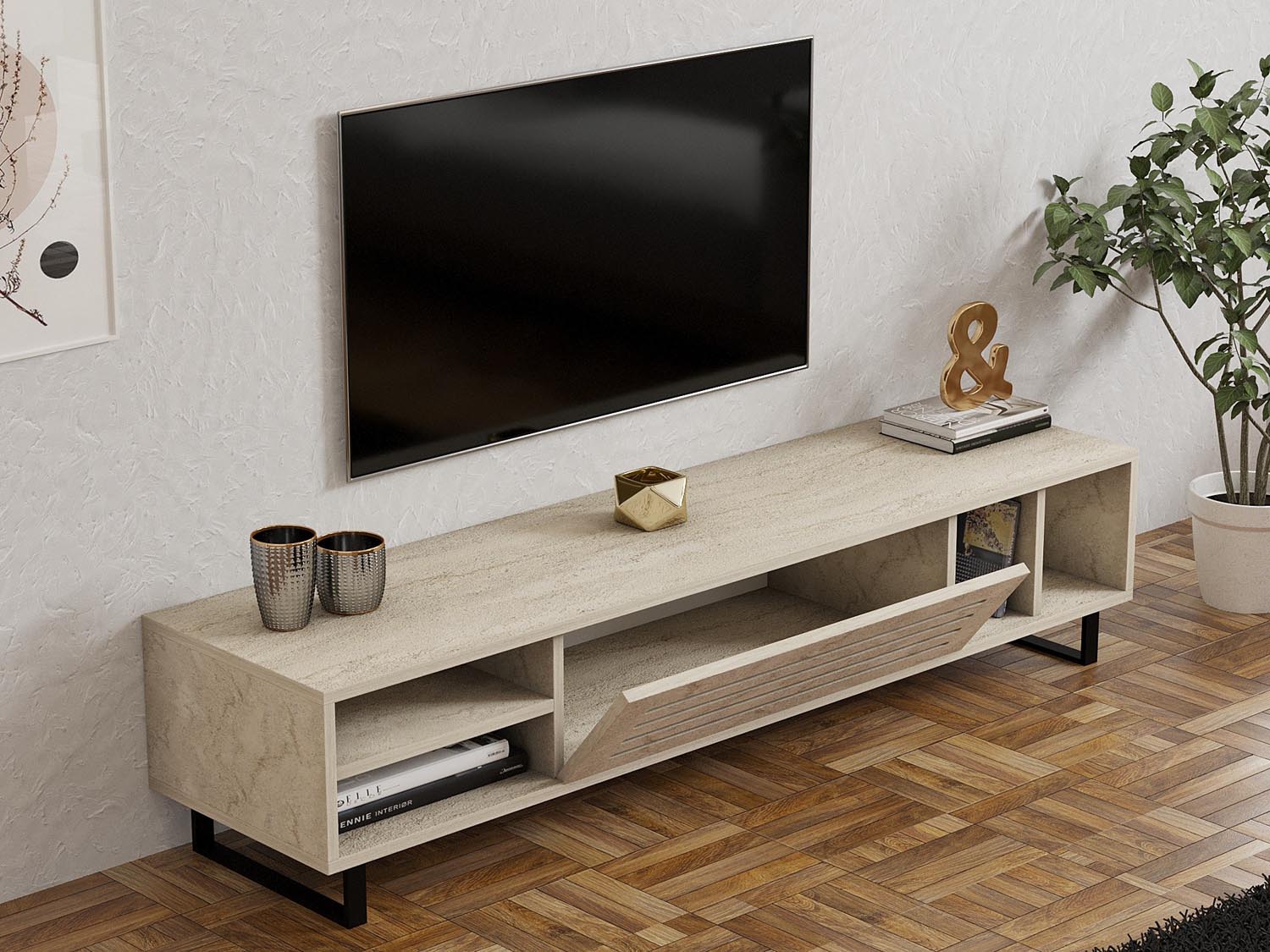 Entdecken Sie das Safir Sideboard in Travertin von Hanah Home – ein stilvolles Möbelstück, das Eleganz und Funktionalität perfekt kombiniert.