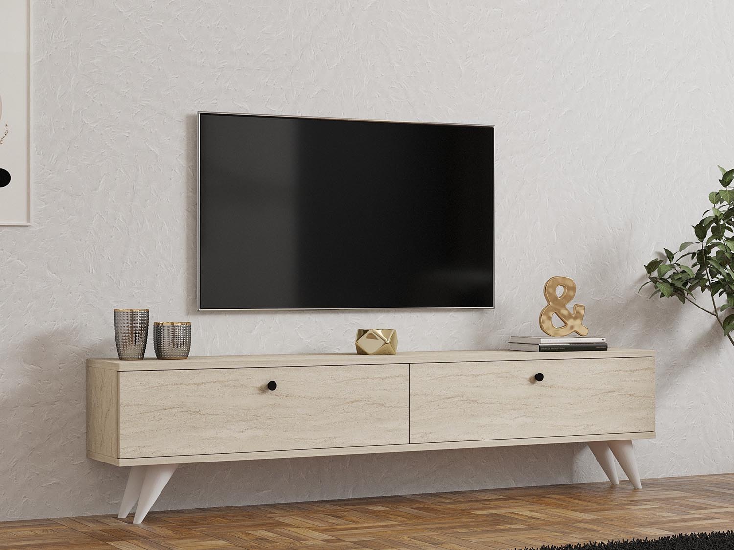 Entdecken Sie das elegante Paris Sideboard - Travertin von Hanah Home. Ideal für stilvolle Wohnzimmer mit viel Stauraum und zeitlosem Design.
