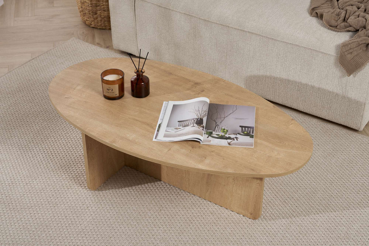 Couchtisch Orba in Eiche, rechteckige Platte aus melaminbeschichteter Spanplatte, Masse 120 x 65 x 40 cm, Hersteller Hanah Home.