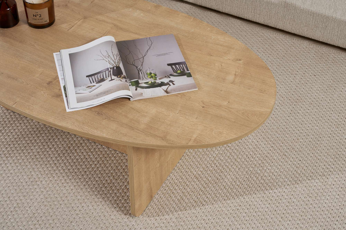 Couchtisch Orba in Eiche, rechteckige Platte aus melaminbeschichteter Spanplatte, Masse 120 x 65 x 40 cm, Hersteller Hanah Home.