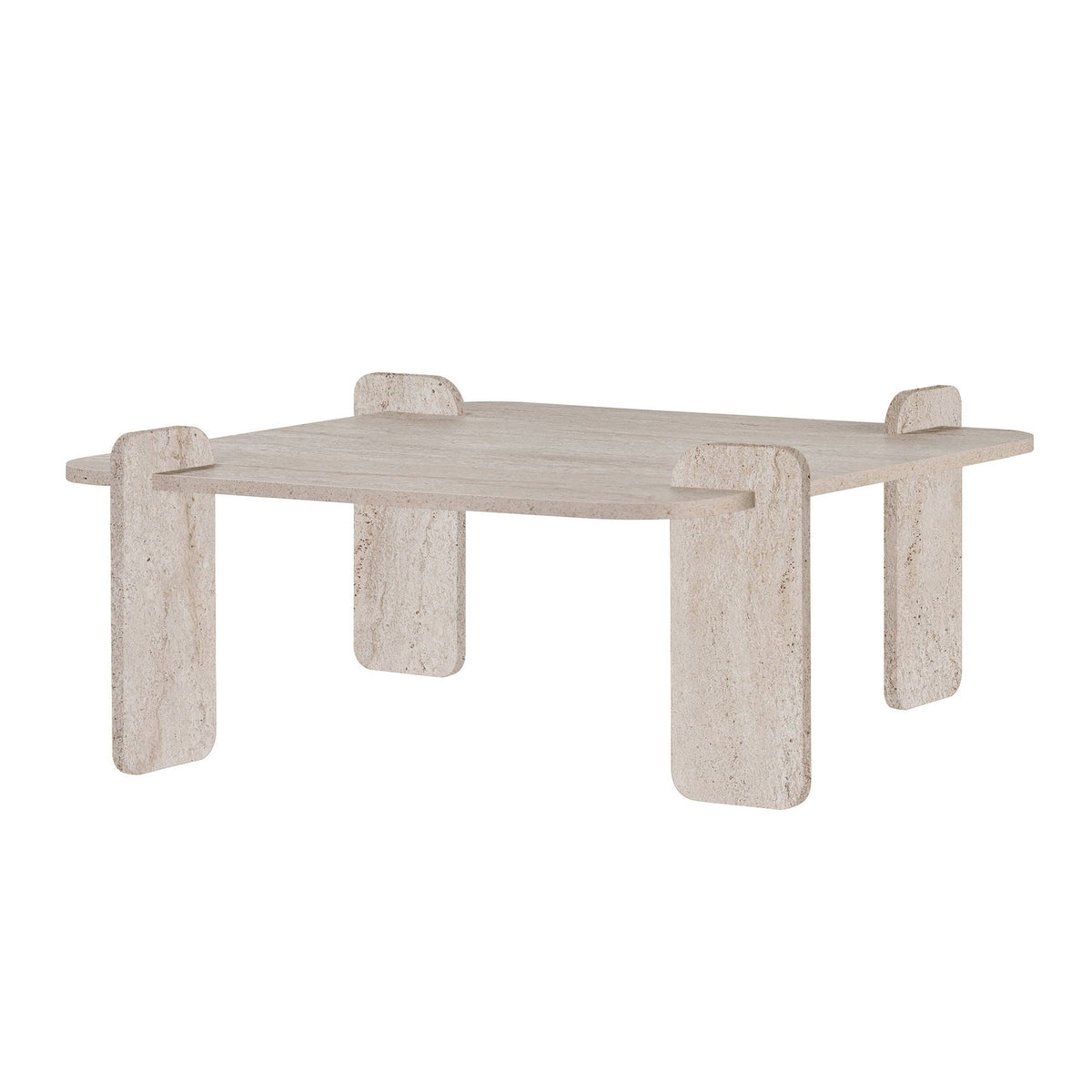 Quadratischer Couchtisch Marais von Nordure in Travertin-Optik, melaminbeschichtete Spanplatte, schlichtes Design mit gerader Tischplatte