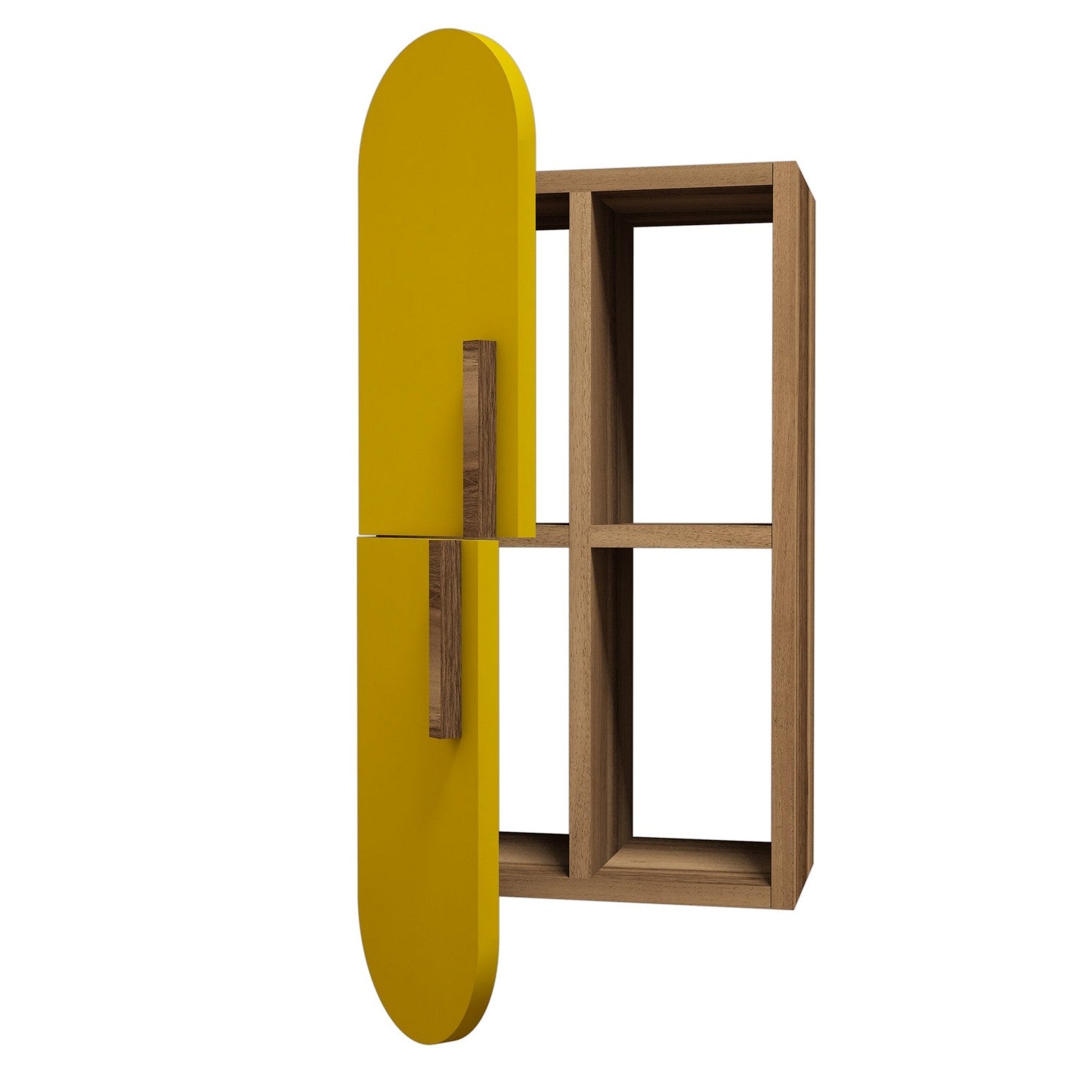 Gestalten Sie Ihr Zuhause mit dem "Rose - Walnut, Yellow" Wandregal von Hanah Home neu. Perfekt für kreative Arrangements und stilvolle Akzente!