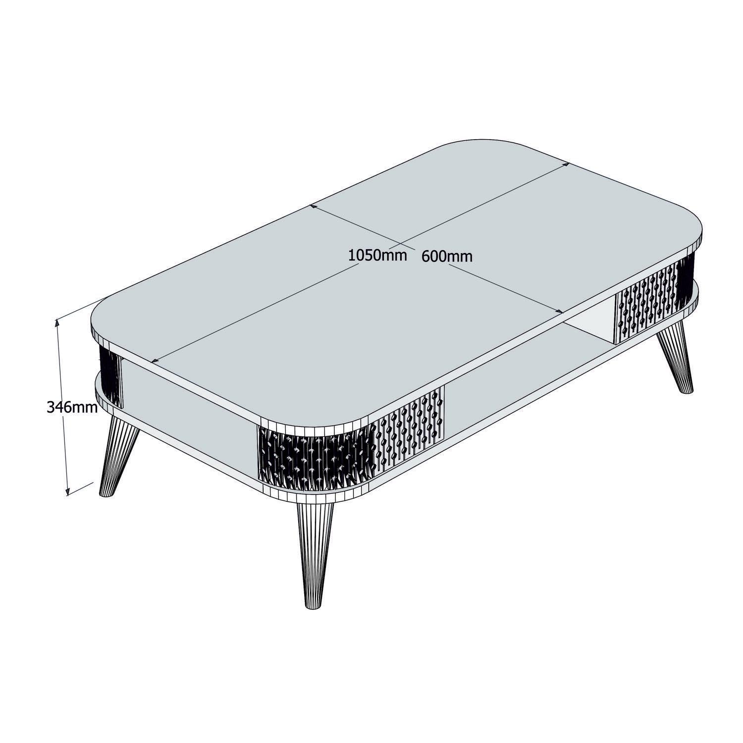 Der Eyl Sofatisch von Hanah Home vereint stilvolles Walnuss-Design mit Funktionalität und wird zum Blickfang in jedem Wohnraum.