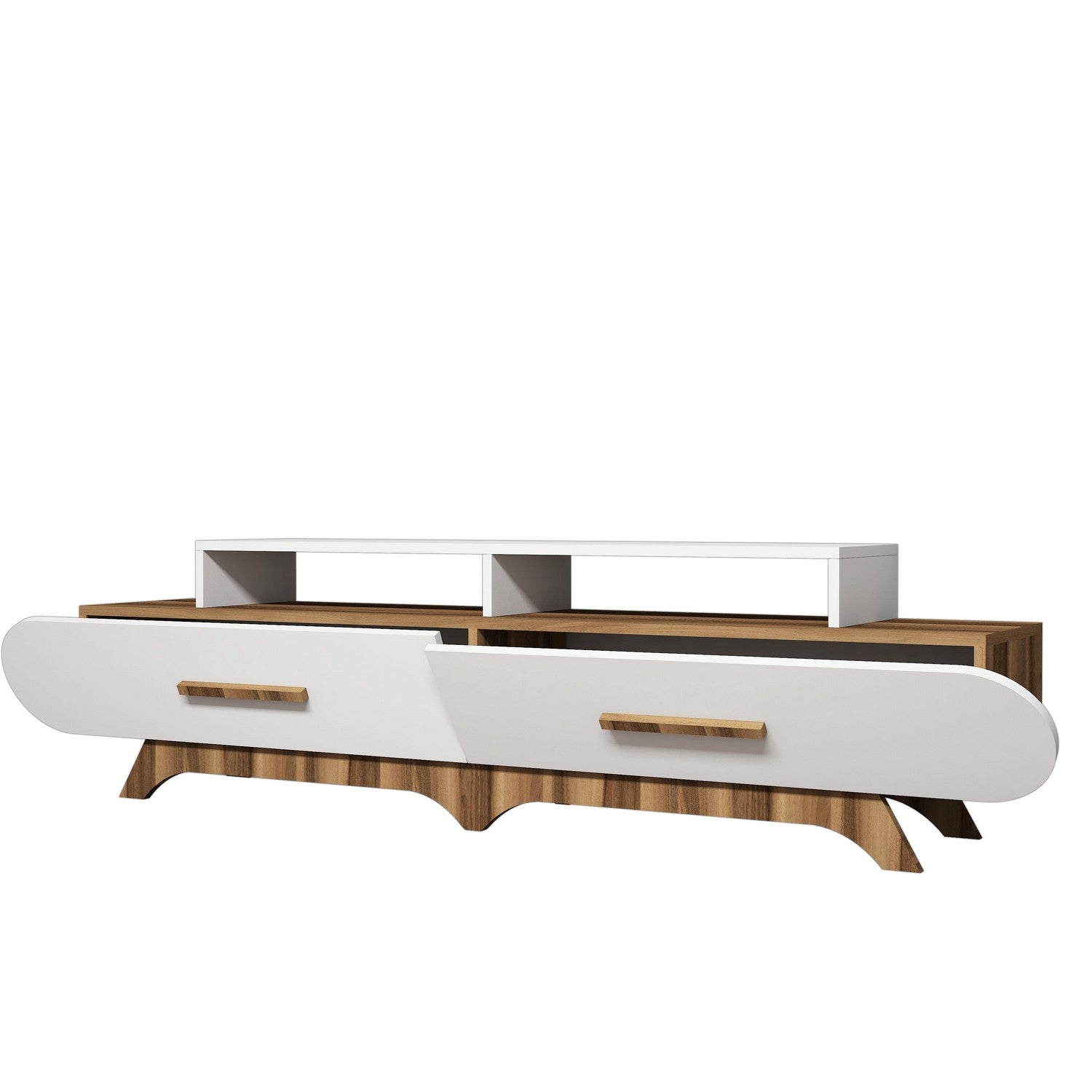 Erleben Sie das Flora Sideboard von Hanah Home in Walnuss und Weiß – ein modernes Design, das Stauraum und Eleganz in Ihr Zuhause bringt.