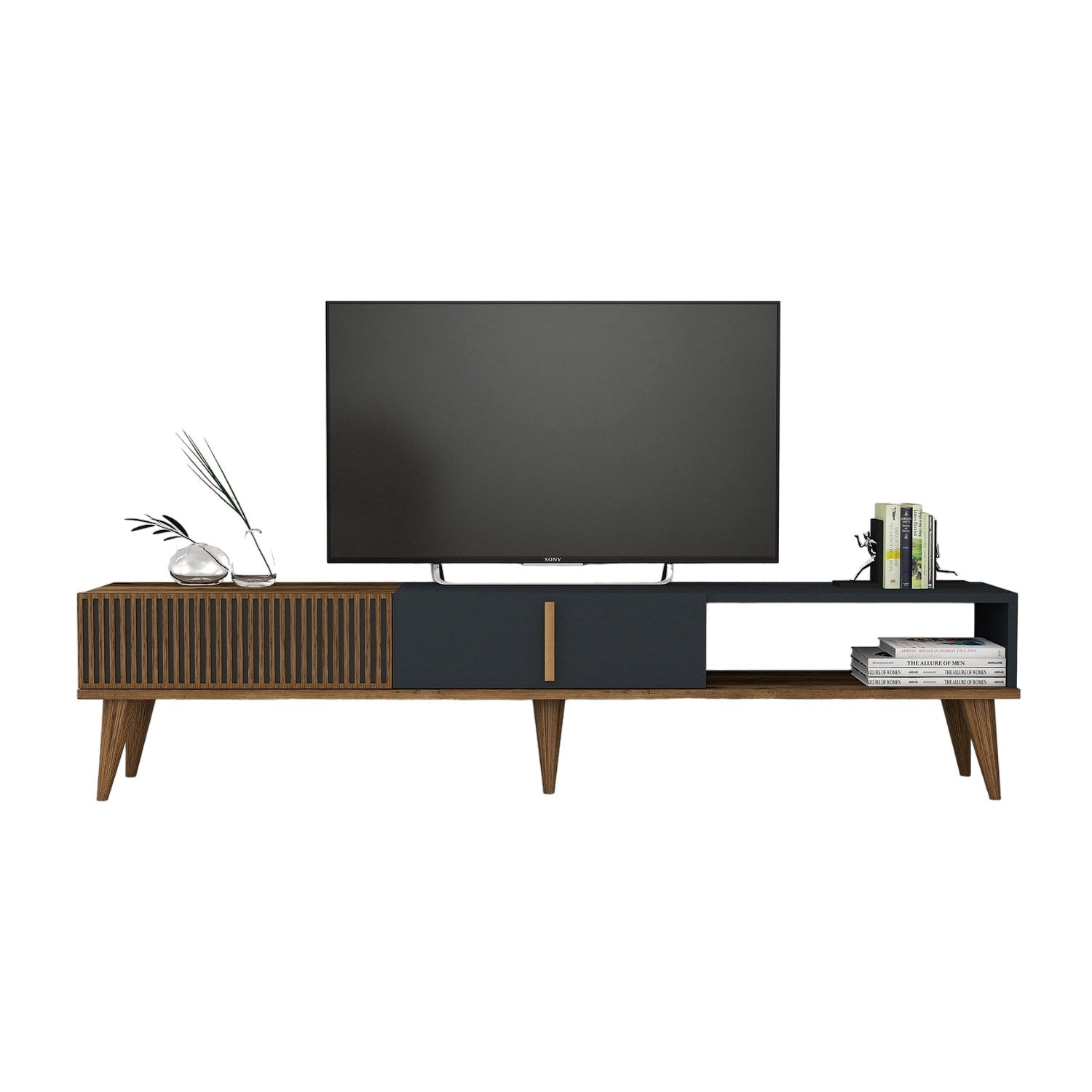 Gestalten Sie Ihr Wohnzimmer neu mit dem Milan Alt Sideboard in Walnuss und Anthrazit von Hanah Home. Stilvolles Design und praktische Funktionalität vereint!