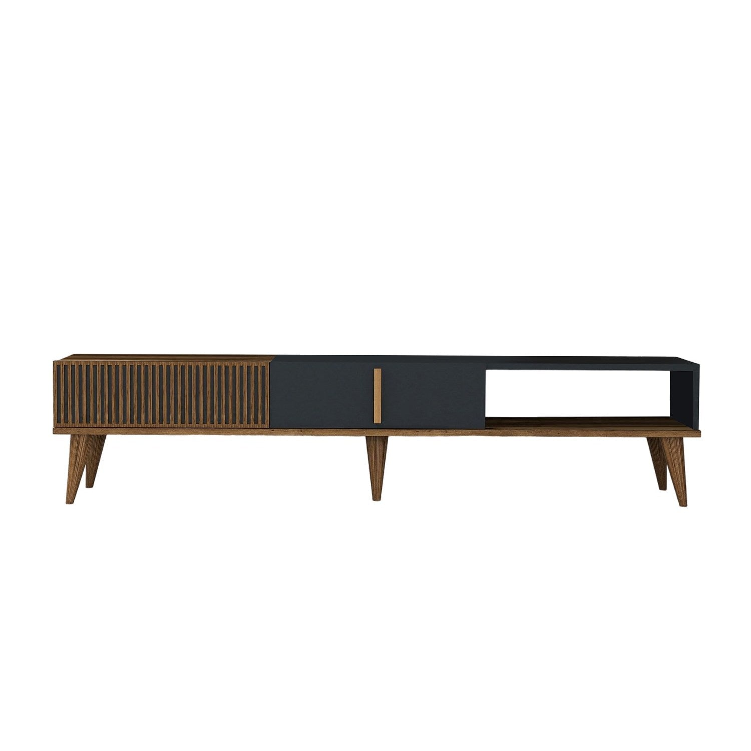 Verleihen Sie Ihrem Wohnzimmer mit dem Milan Alt Sideboard in Walnuss und Anthrazit von Hanah Home einen modernen Akzent. Funktionalität trifft auf elegantes Design!