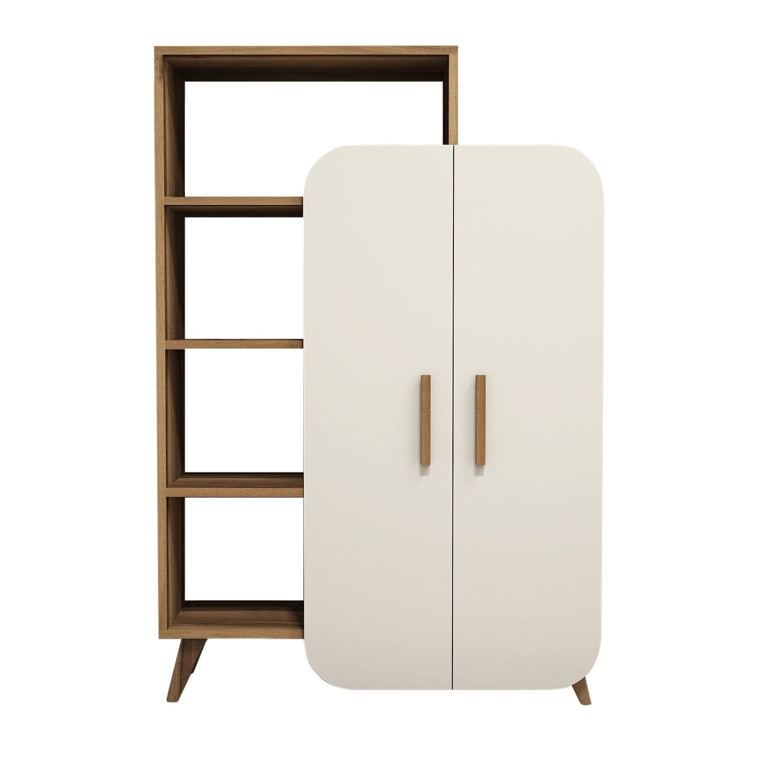 Gestalten Sie Ihr Zuhause mit dem stilvollen Bücherregal in Walnuss und Creme von Hanah Home – perfekt für Ordnung und Eleganz!