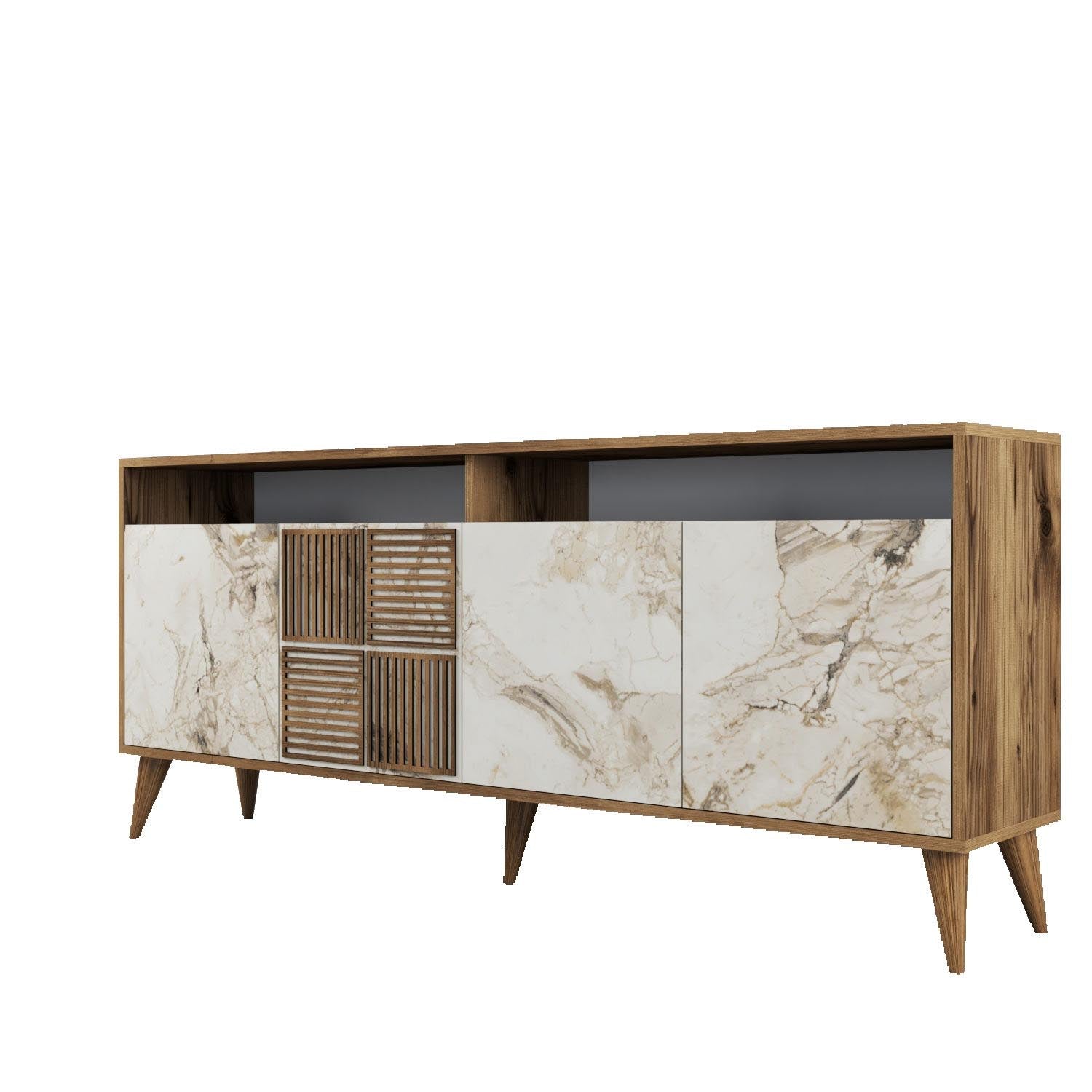 Milan - Walnut, White Marble in Walnuss Weiss präsentiert im Onlineshop von KAQTU Design AG. High-Sideboard ist von Hanah Home