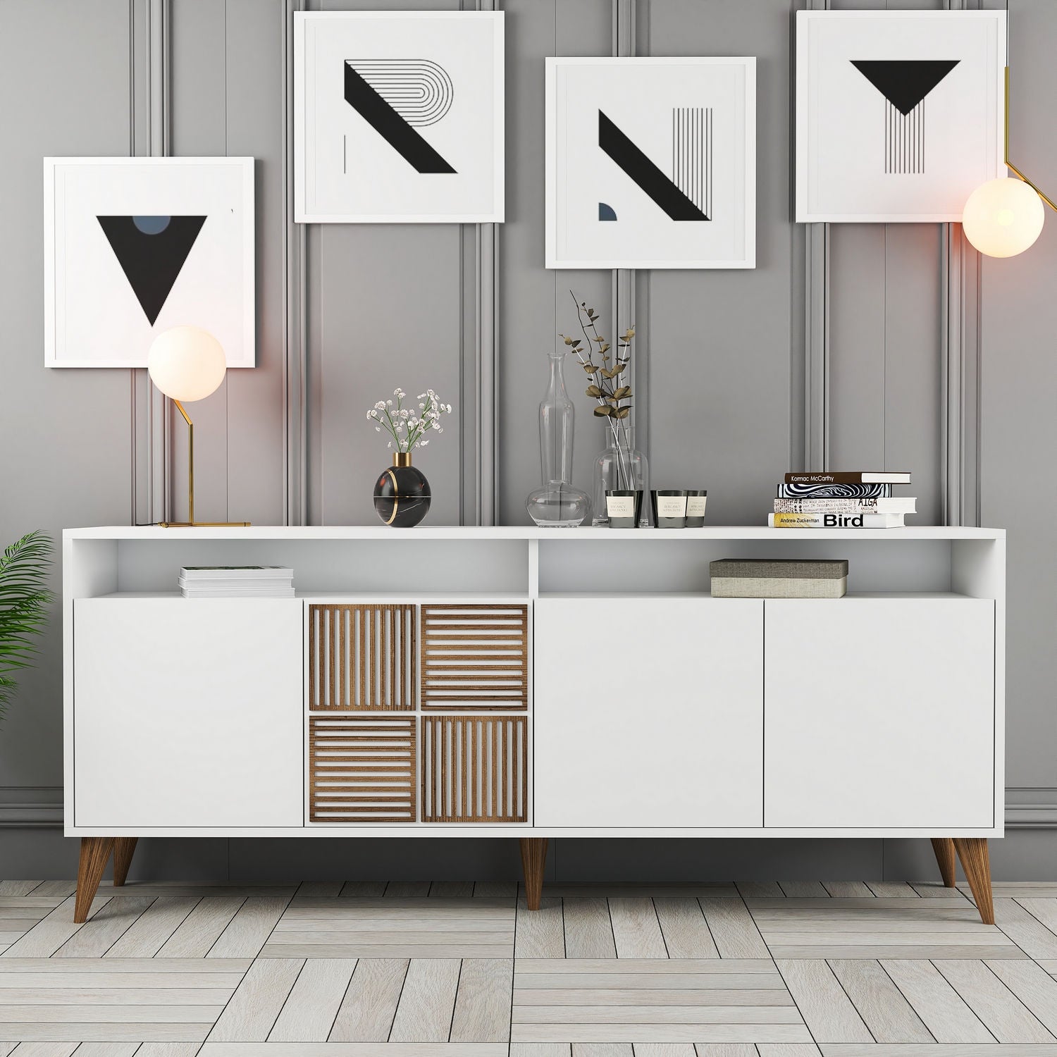 Entdecken Sie das elegante Milan High-Sideboard in Weiß von Hanah Home. Perfekt für jeden Raum, vereint es Stil und Funktionalität.