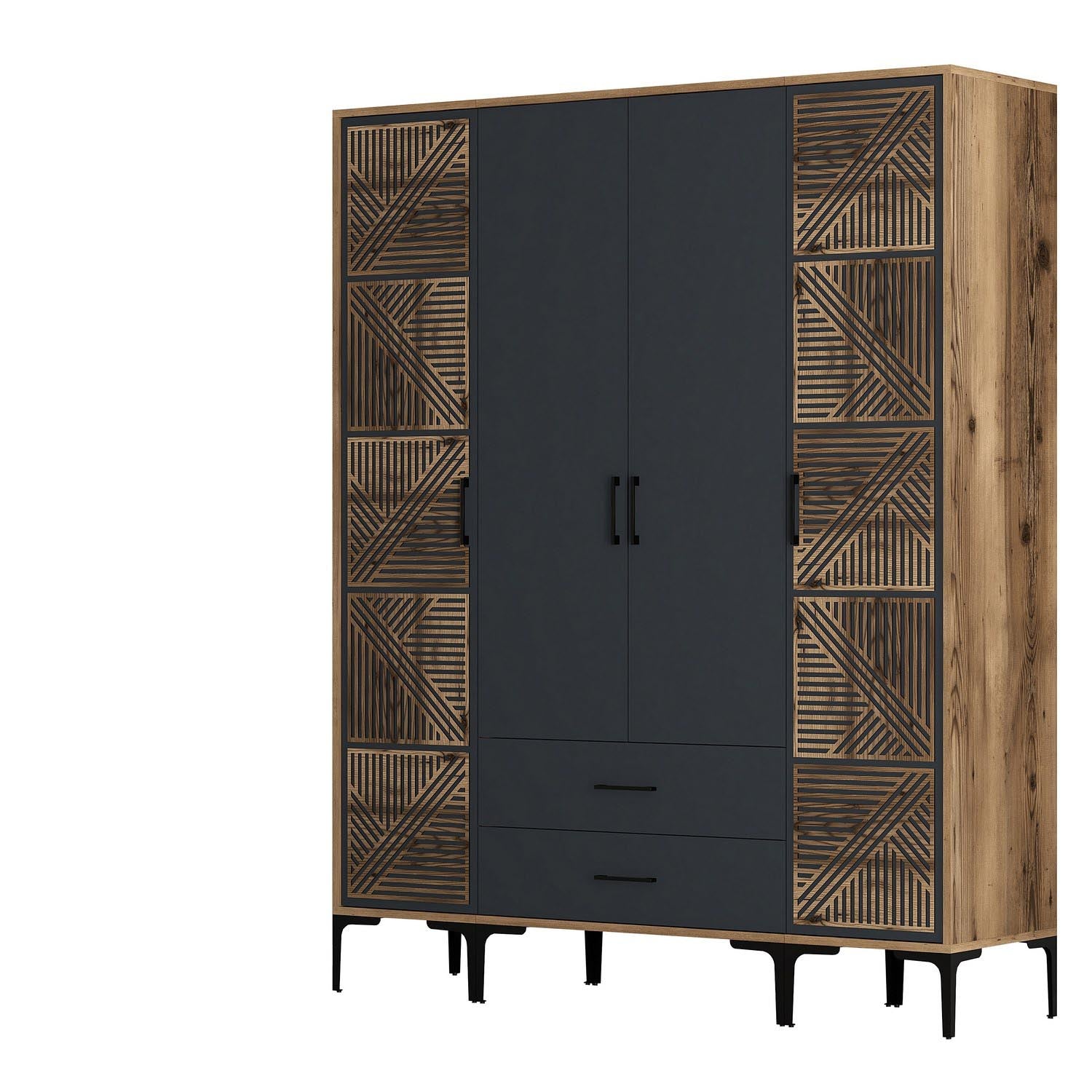 Gestalten Sie Ihr Schlafzimmer neu mit der Kumsal PTP Garderobe in Walnuss und Anthrazit von Hanah Home – stilvoll, funktional und geräumig!