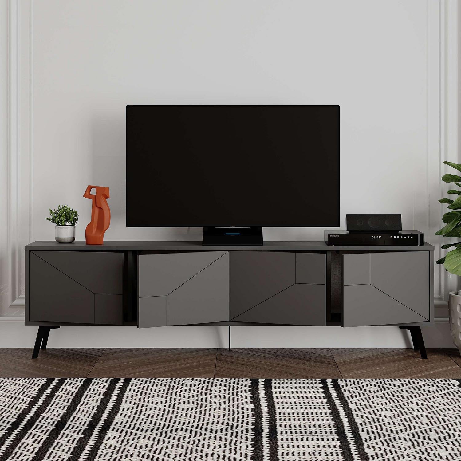 Entdecken Sie das Dune - Anthracite Sideboard von Hanah Home: Stilvolles Design und praktische Stauraumlösungen für Ihr Wohnzimmer!