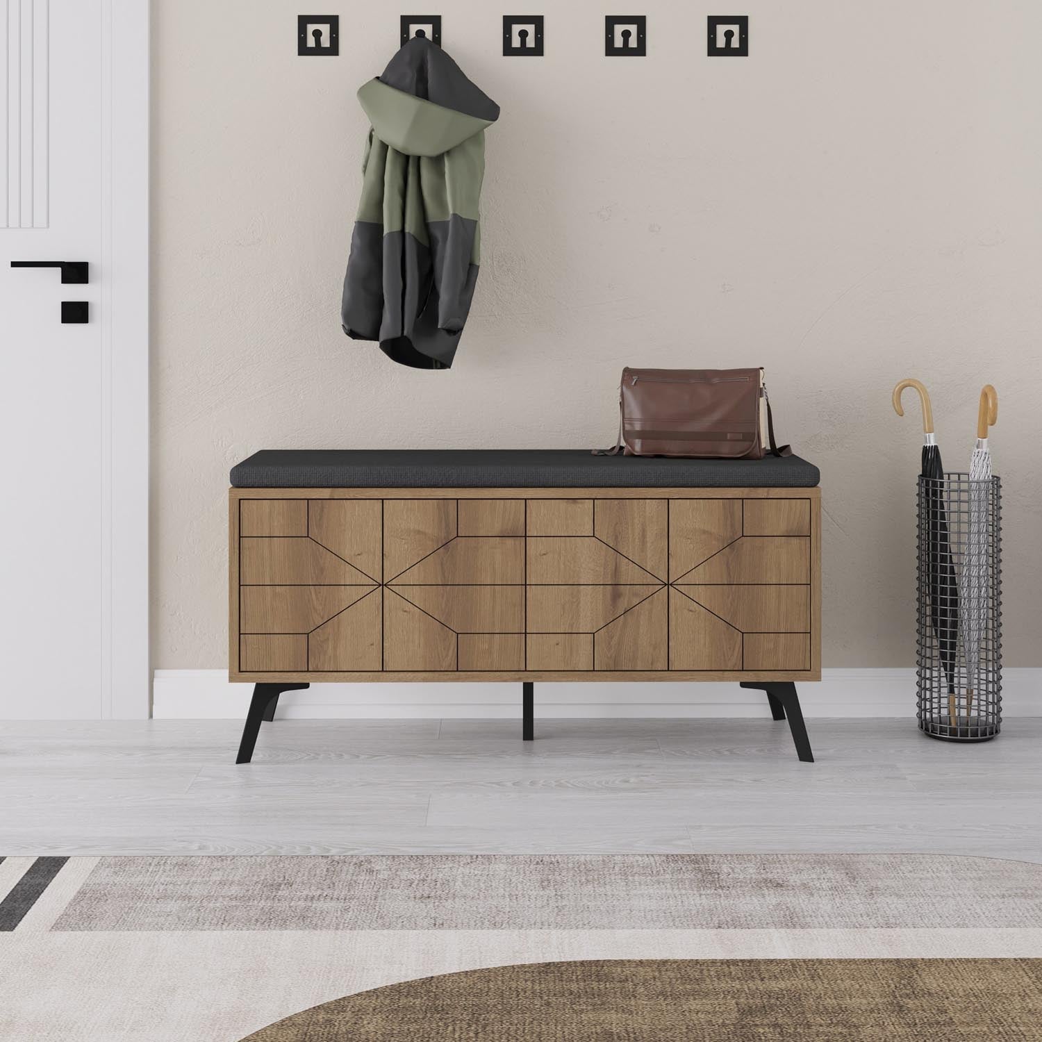 Entdecken Sie den Dune Bench Schuhschrank - Hitit von Hanah Home: stilvoll, funktional und ideal für einen organisierten Eingangsbereich.
