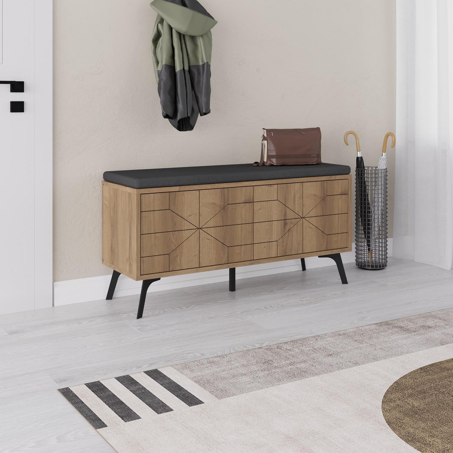 Der Dune Bench Schuhschrank - Hitit von Hanah Home vereint elegantes Design mit praktischer Funktionalität und sorgt für Ordnung in Ihrem Zuhause.
