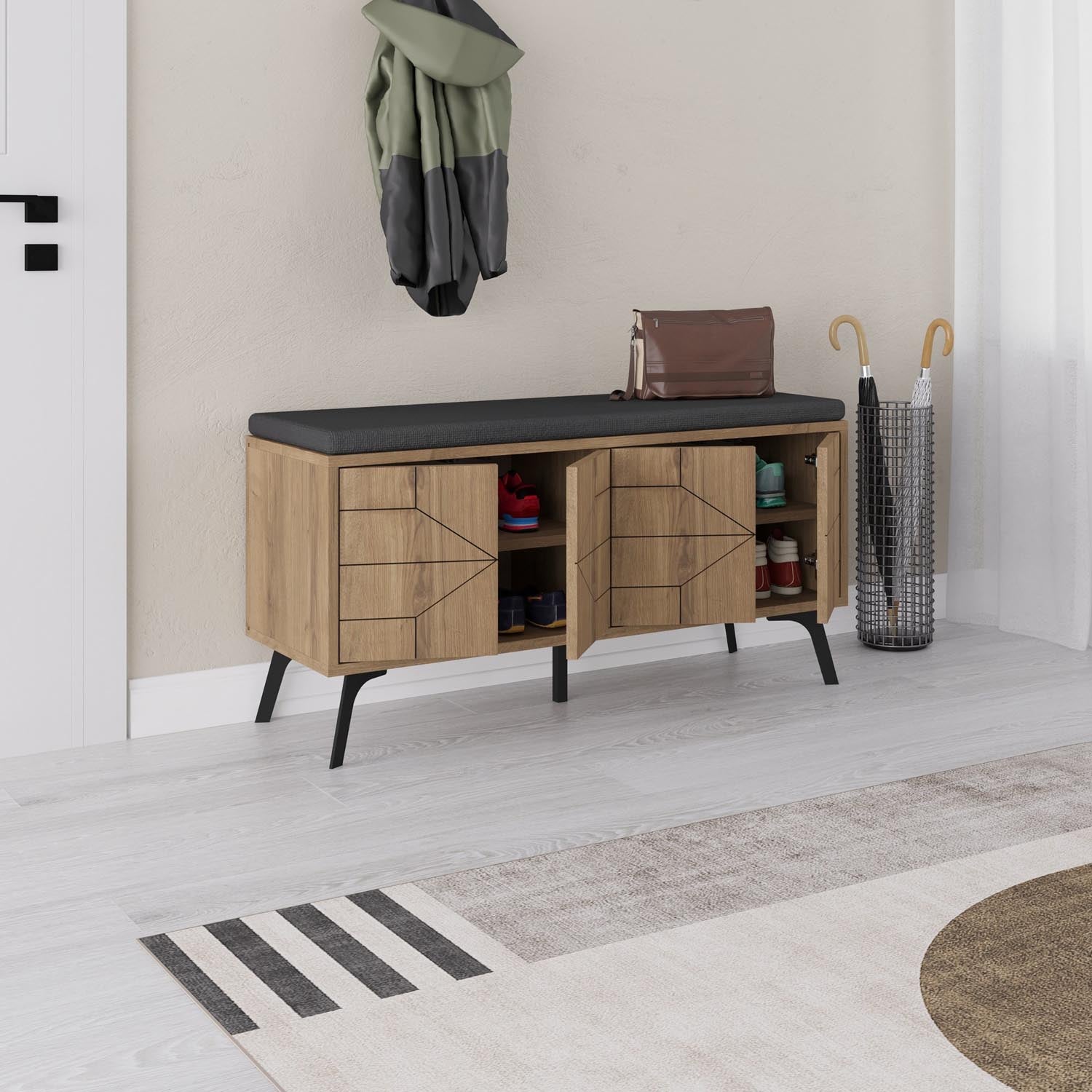 Der Dune Bench Schuhschrank - Hitit von Hanah Home bietet stilvolle Aufbewahrungslösungen und verwandelt Ihren Eingangsbereich in eine ordentliche Oase.