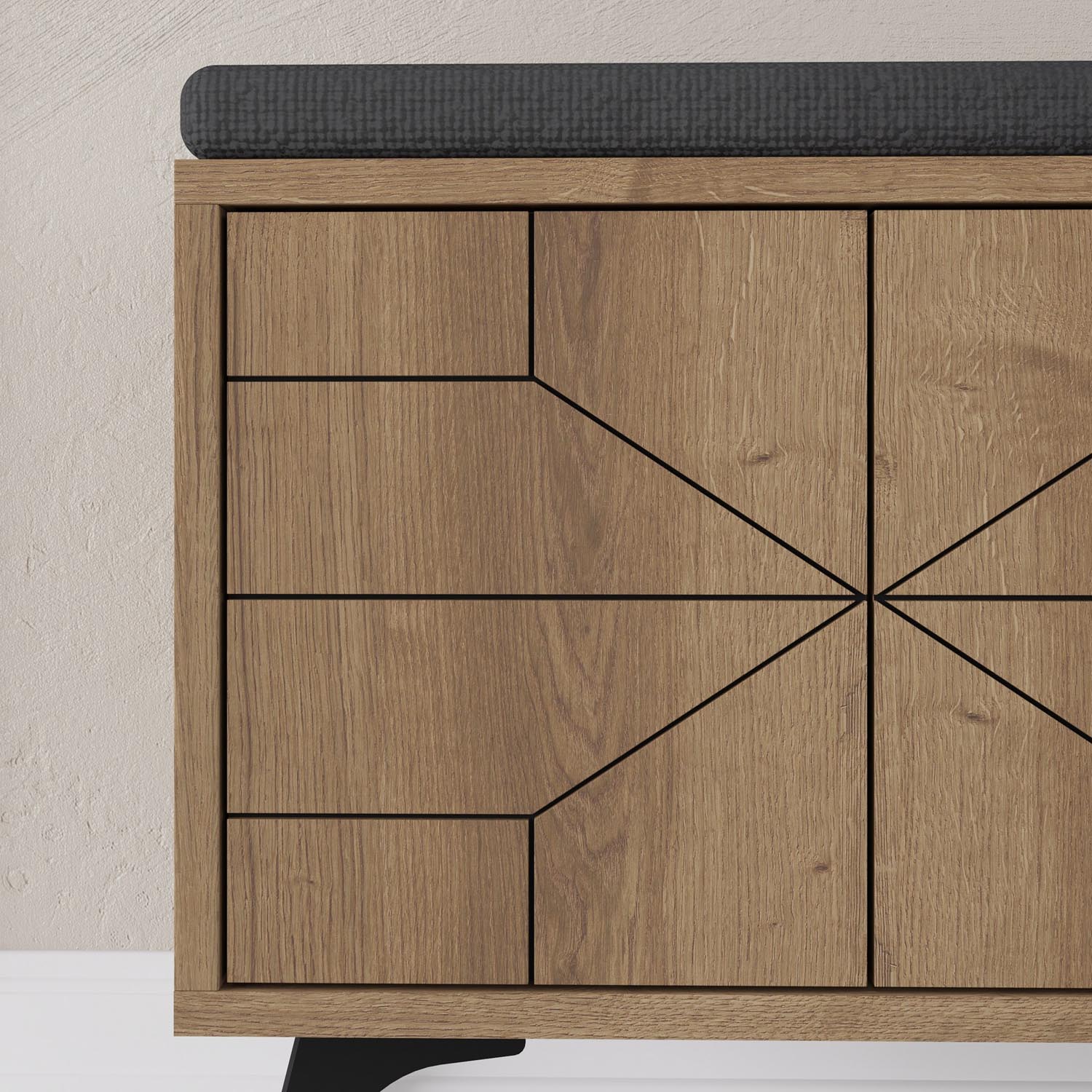 Der Dune Bench Schuhschrank - Hitit von Hanah Home vereint elegantes Design mit praktischer Funktionalität und sorgt für Ordnung in Ihrem Zuhause.