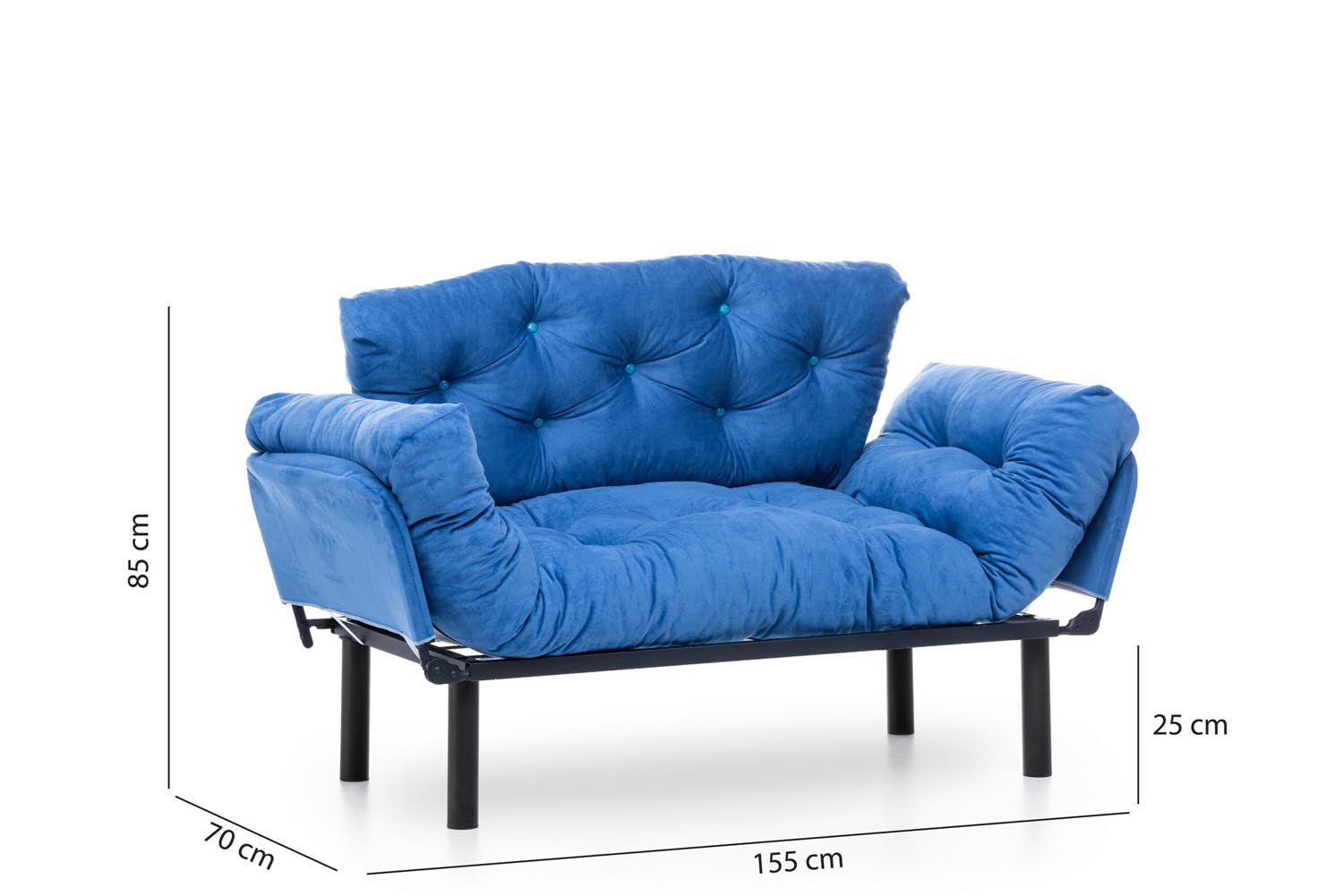 Erleben Sie das Nitta Bettsofa in Blau – stilvoll, komfortabel und ideal für kleine Räume. Perfekt für entspannte Abende und Übernachtungen!