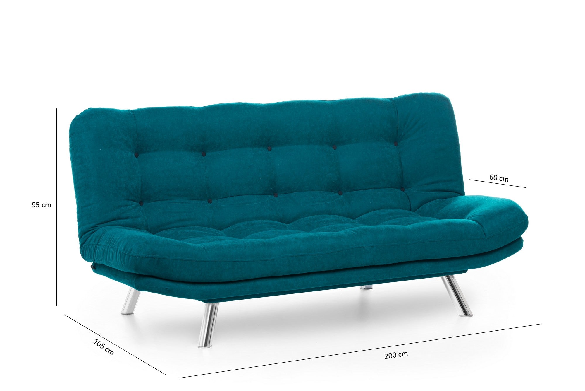 Entdecken Sie das Misa Sofabed in stilvollem Petrolgrün – ein elegantes 3-Sitzer Schlafsofa, das Komfort und Funktionalität vereint.