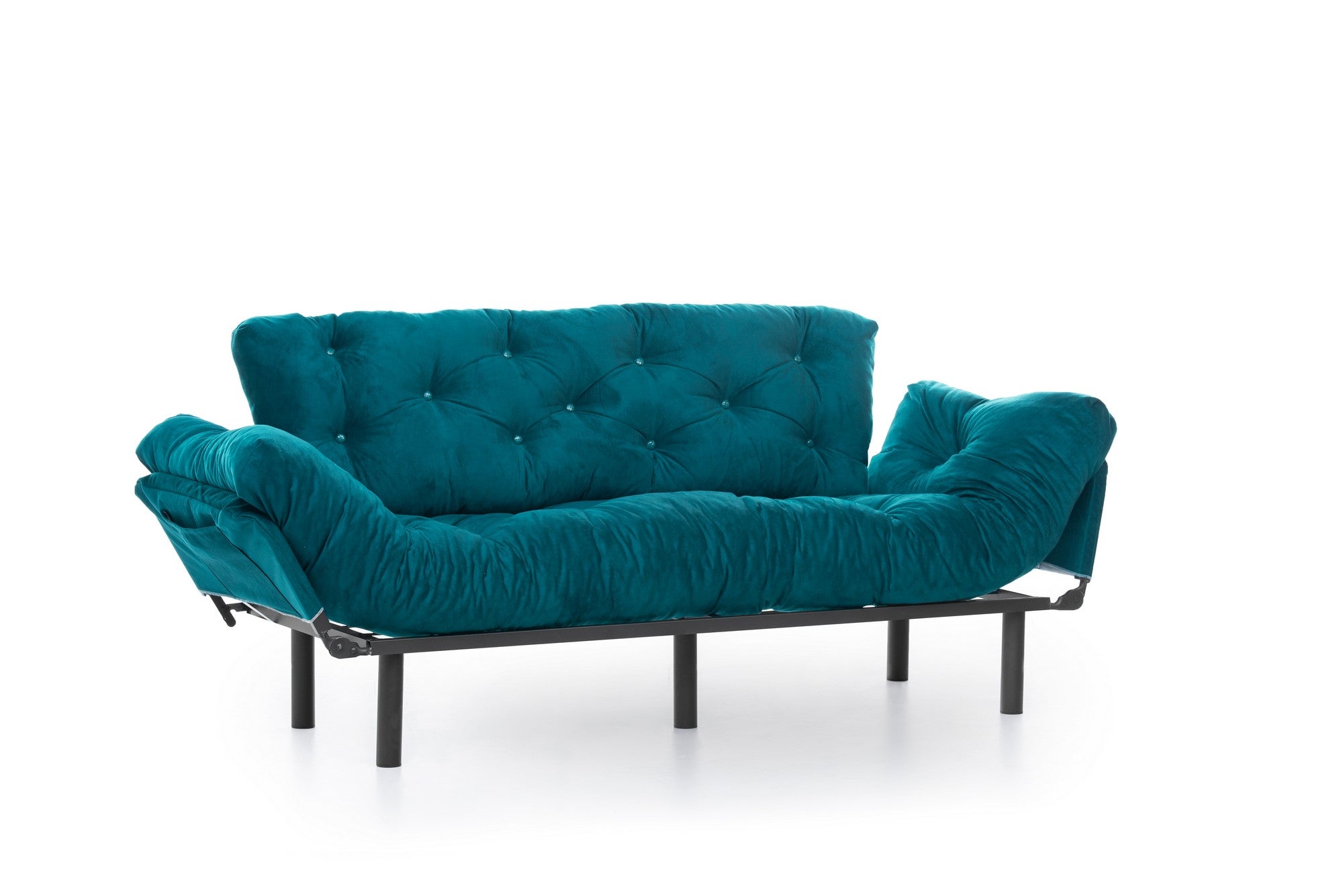Erleben Sie das Nitta Triple Bettsofa in elegantem Petrolgrün – stilvoll, bequem und ideal für Gäste! Perfekte Lösung für jedes Zuhause.