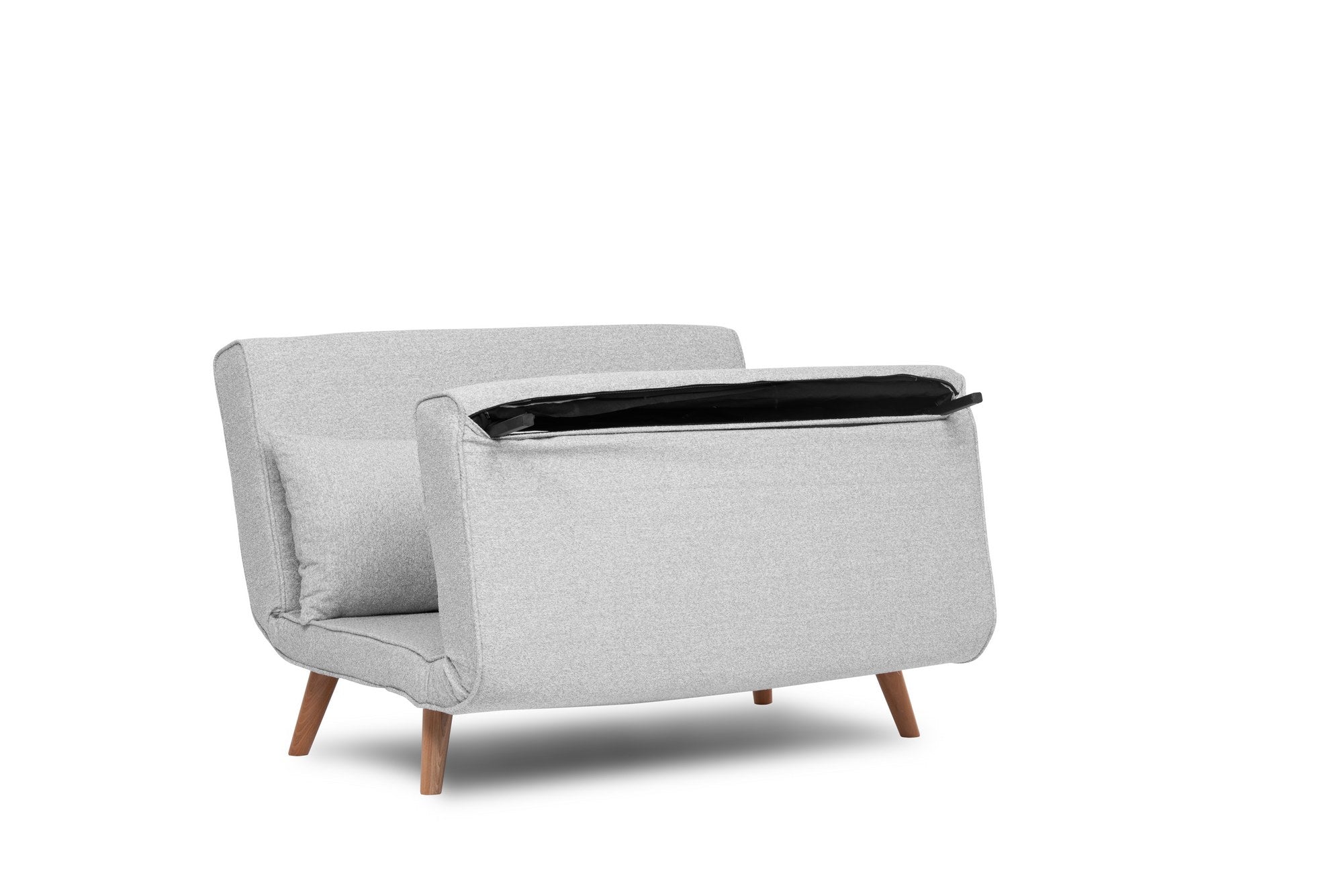 Das Folde 2 Bettsofa in elegantem Grau kombiniert Komfort und Vielseitigkeit. Ideal für kleine Räume, bietet es eine verstellbare Rückenlehne und luxuriösen Sitzkomfort.