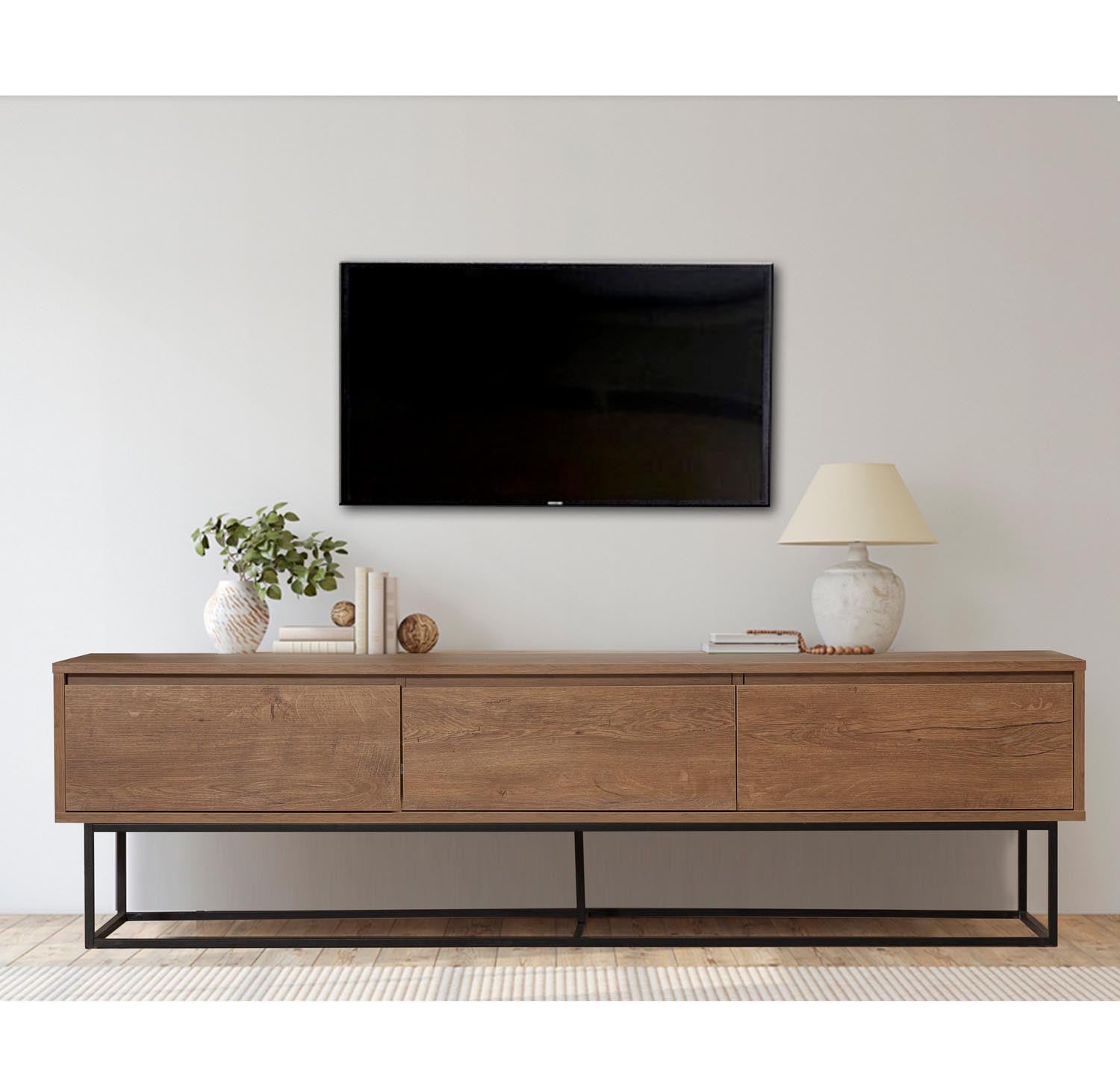 Entdecken Sie das Milo 180 Sideboard in Walnuss Schwarz von Hanah Home – stilvolles Design trifft auf praktischen Stauraum für Ihr Wohnzimmer!