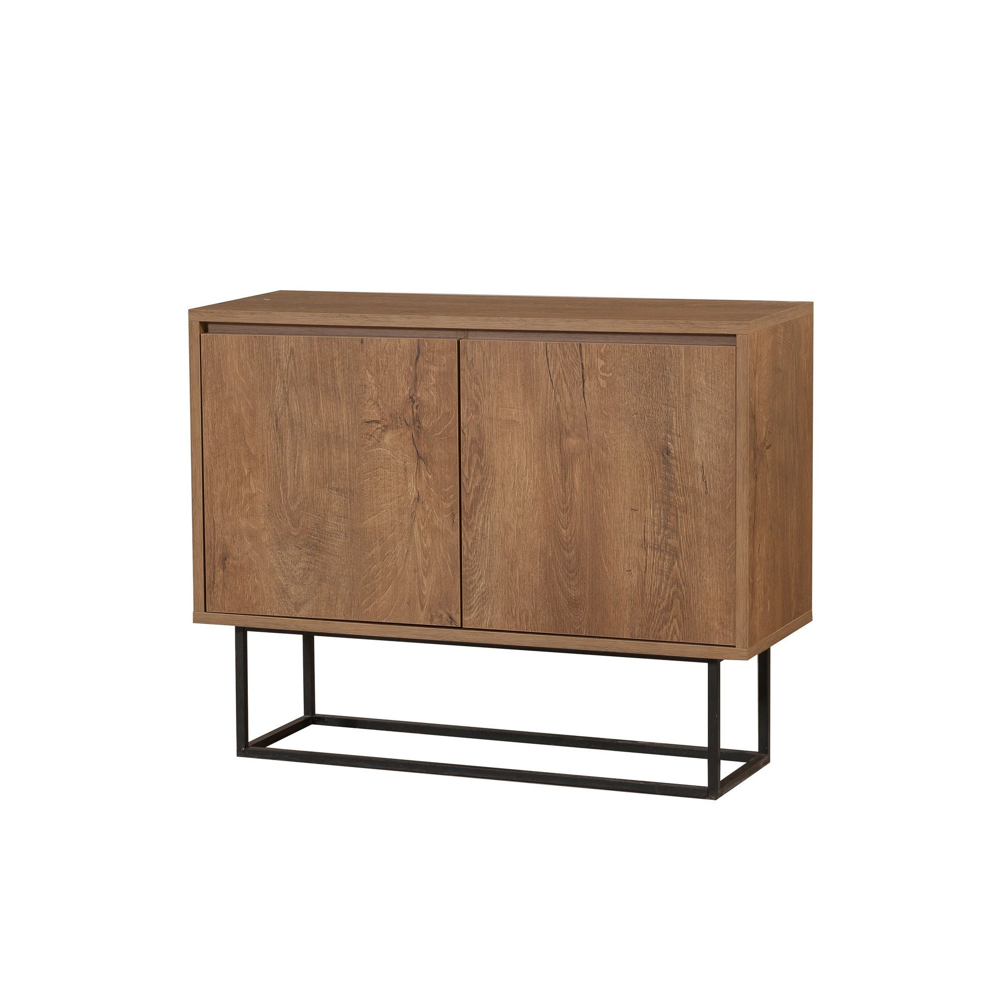 Erleben Sie das Zuri High-Sideboard von Hanah Home – eine elegante Kombination aus Walnuss und Schwarz, perfekt für jeden Raum und praktischen Stauraum.