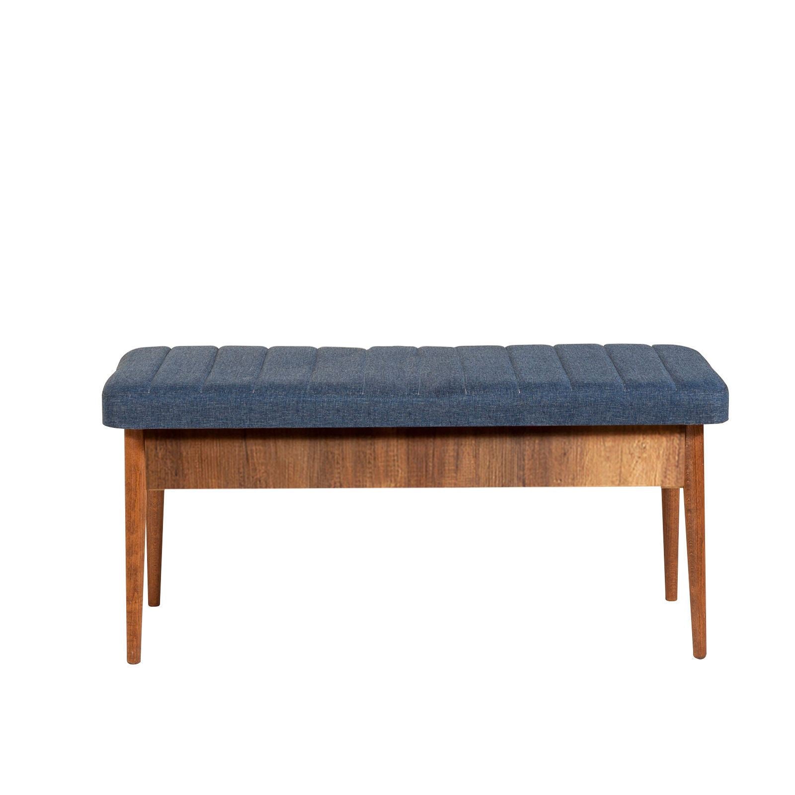 Elegante Vina Bench in Walnuss Dunkelblau von Hanah Home: Stilvolles Design, praktische Aufbewahrung und hochwertige Materialien für Ihr Zuhause.