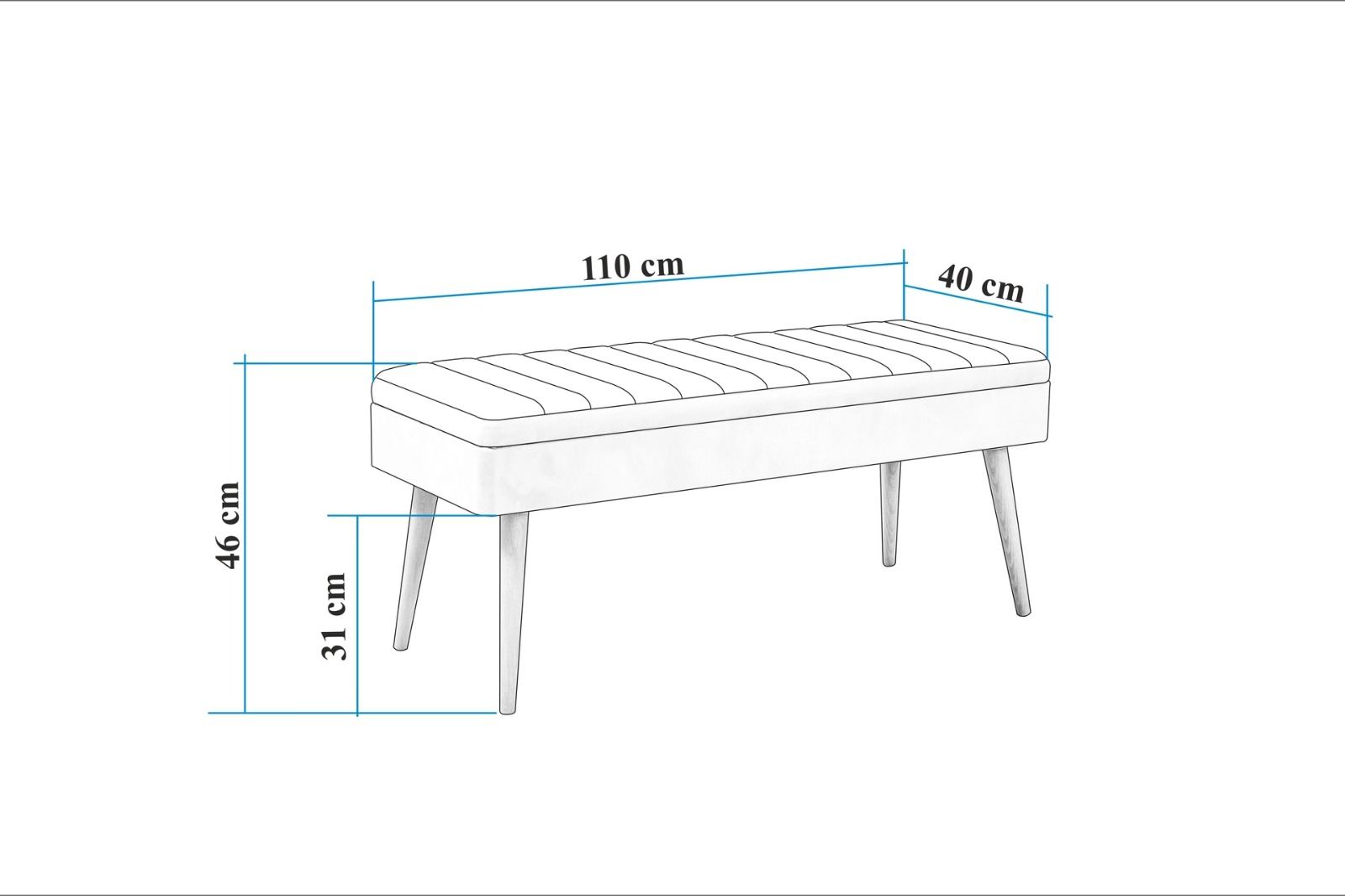 Vina Bench von Hanah Home: Elegante Sitzbank in Walnuss und Dunkelblau, vereint Stil und Funktionalität mit praktischer Aufbewahrungslösung.