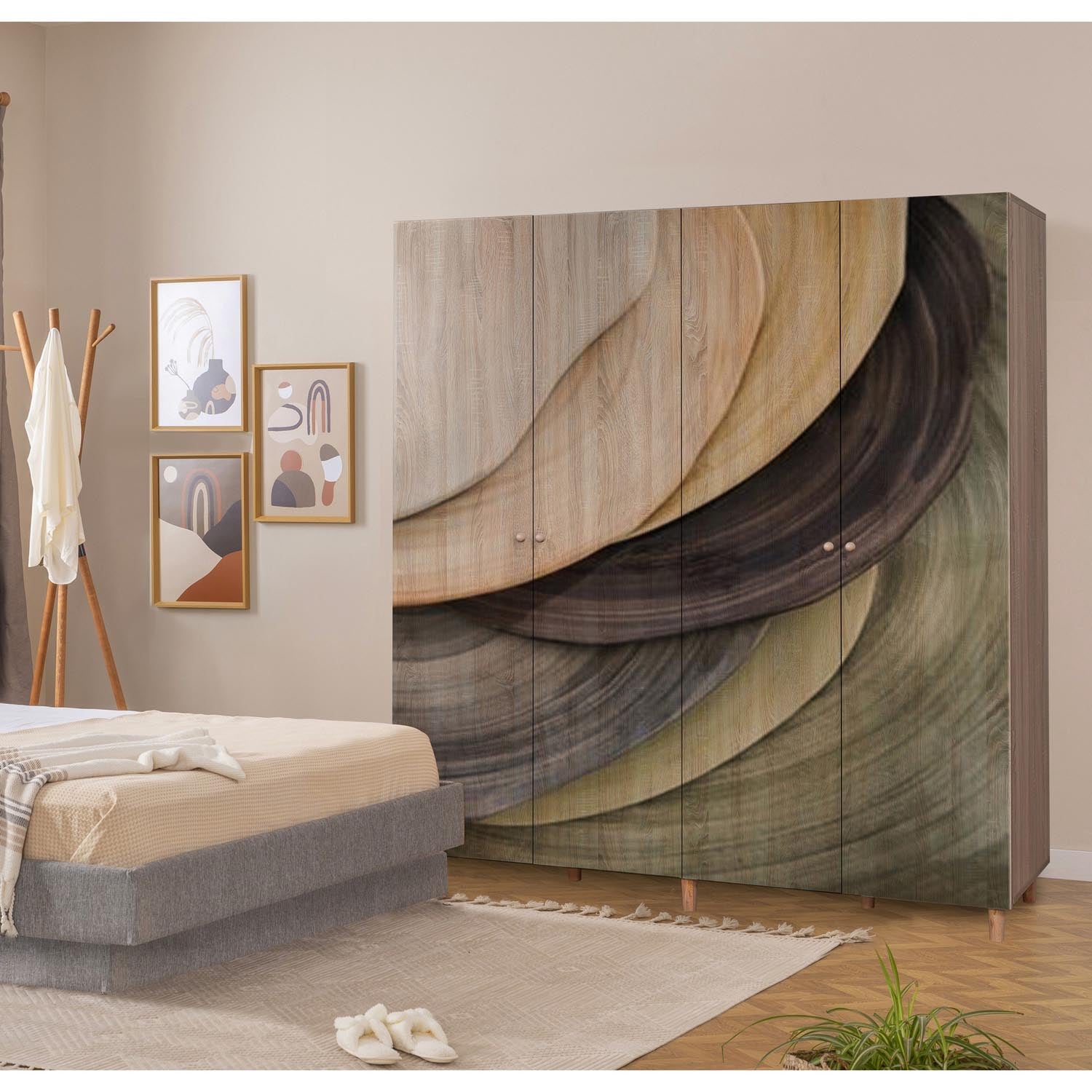 Entdecken Sie die elegante Loni 4 Garderobe in Sonomo von Hanah Home – stilvoll, langlebig und perfekt für Ihre Ordnung im Schlafzimmer!