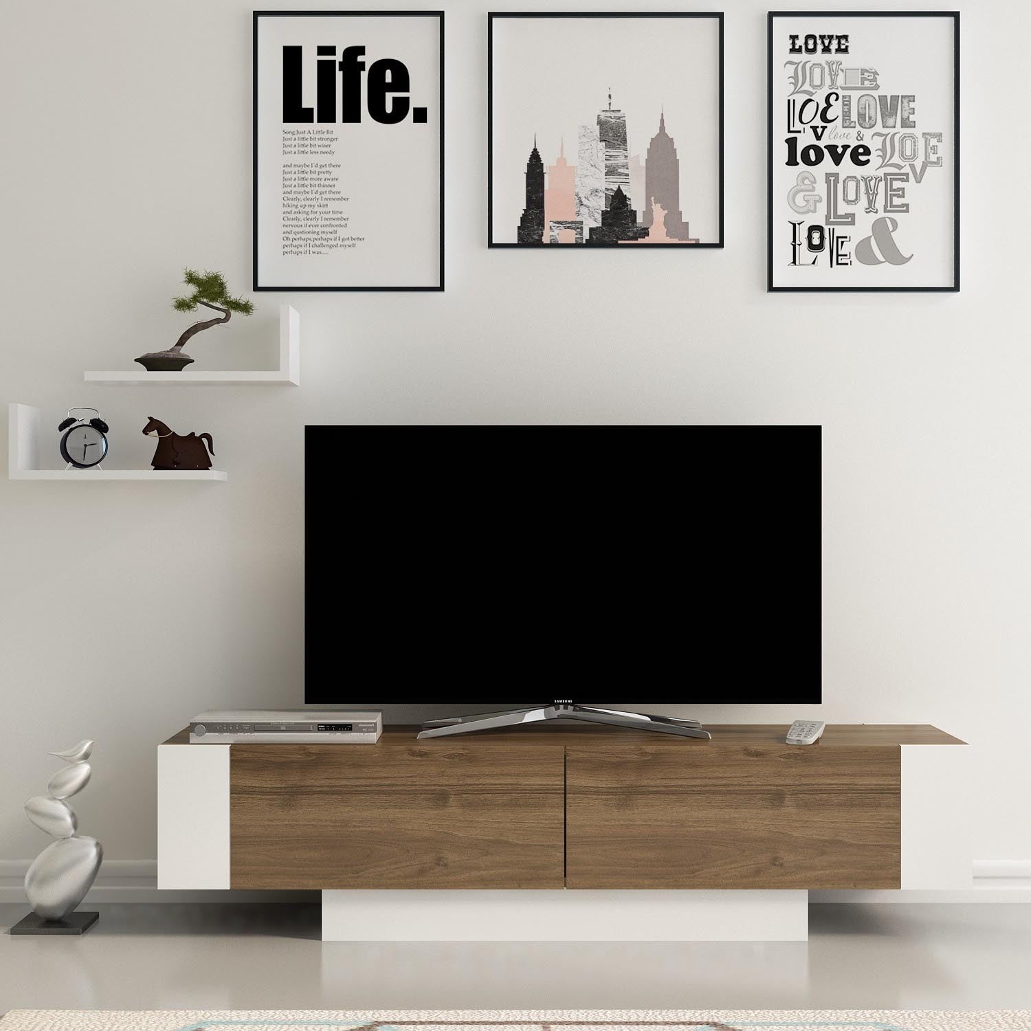Entdecken Sie das elegante Matera Sideboard in Walnuss und Weiß von Hanah Home. Perfekt für modernen Stil und optimalen Stauraum.
