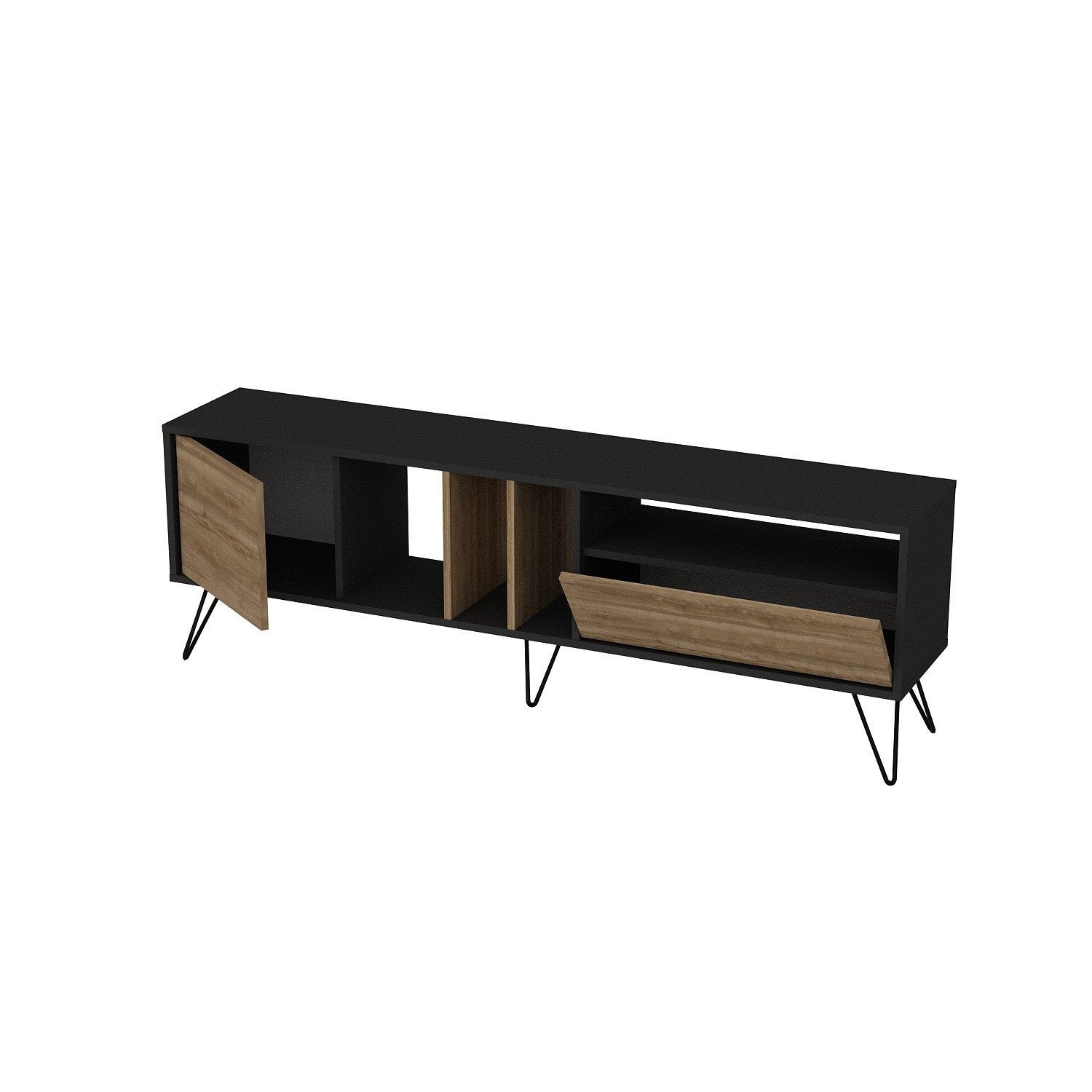 Verleihen Sie Ihrem Wohnraum mit dem Mistico (180) Sideboard in Walnuss Schwarz von Hanah Home einen Hauch von Eleganz. Perfekt für stilvollen Stauraum!