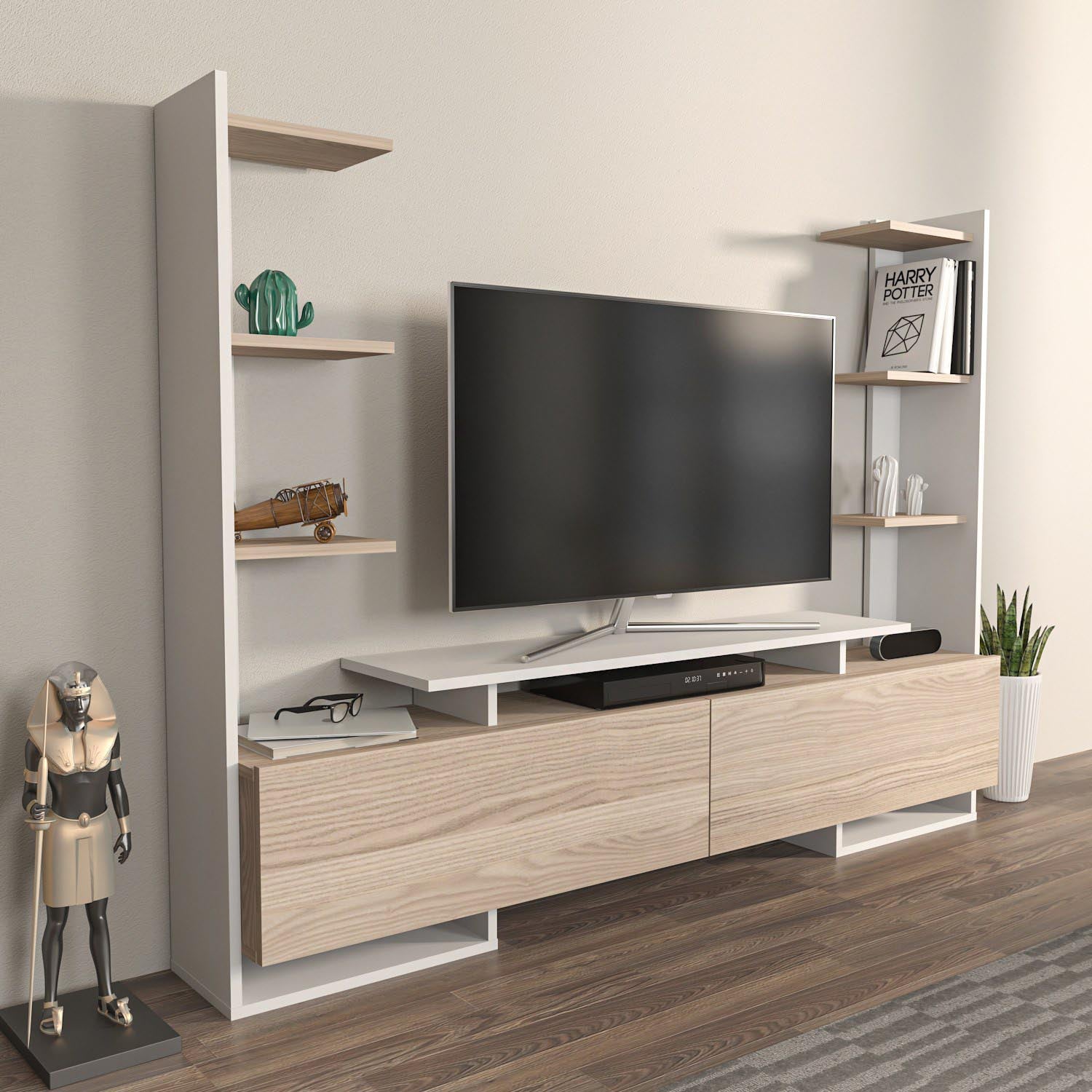 Entdecken Sie das Ava Sideboard in Weiß-Eiche von Hanah Home – eine stilvolle Lösung für eleganten Stauraum und modernes Design.