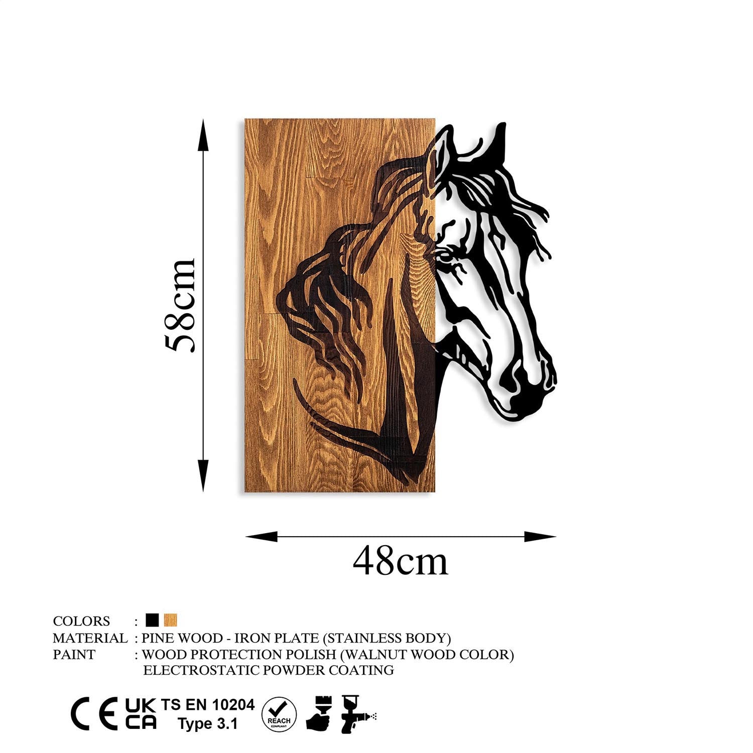 Entdecken Sie die Horse 1 Wanddeko in Walnuss Schwarz von Wallity – ein stilvolles Holzaccessoire, das Eleganz und Charakter in jeden Raum bringt.