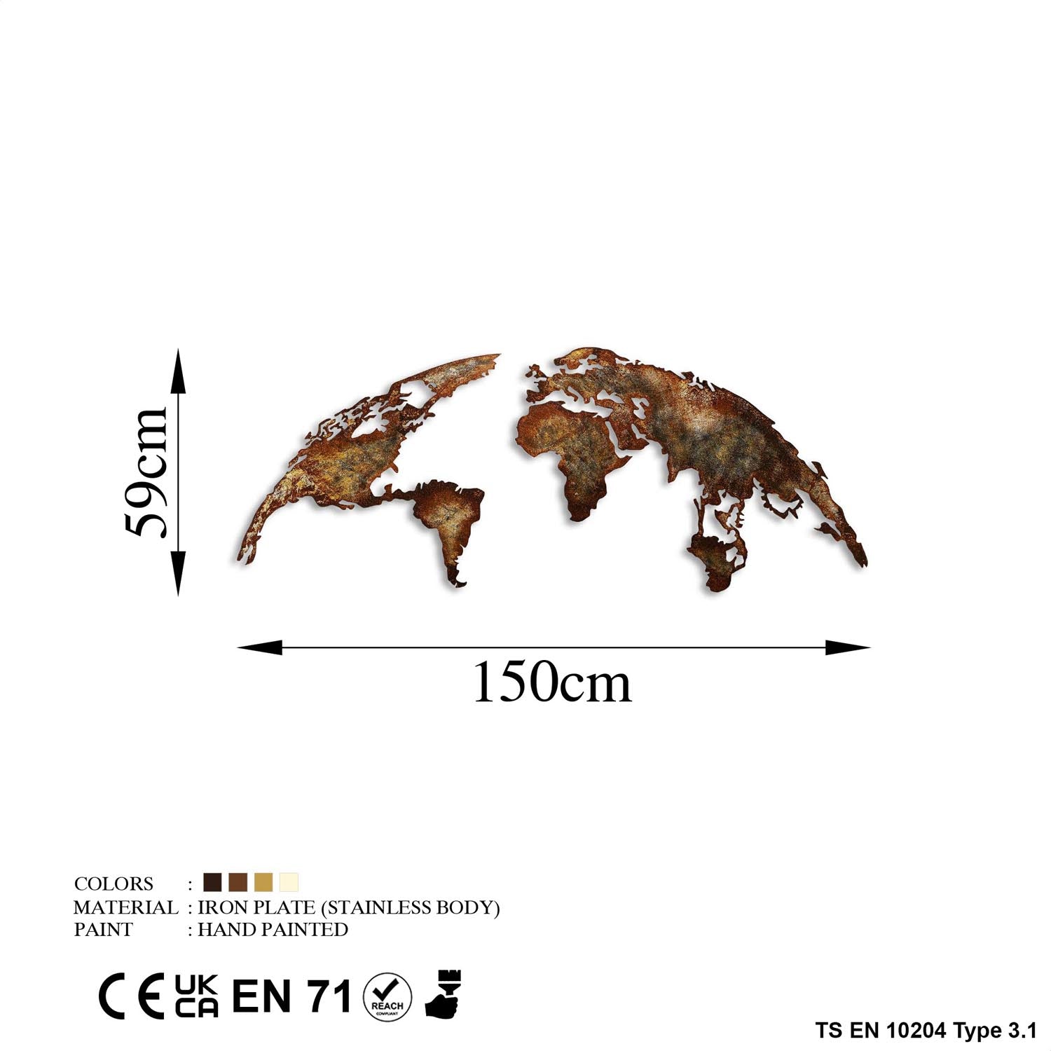 Entdecken Sie die mehrfarbige World Map Medium Wanddeko von Wallity – ein handgefertigtes Metallkunstwerk, das Stil und Individualität in jeden Raum bringt!