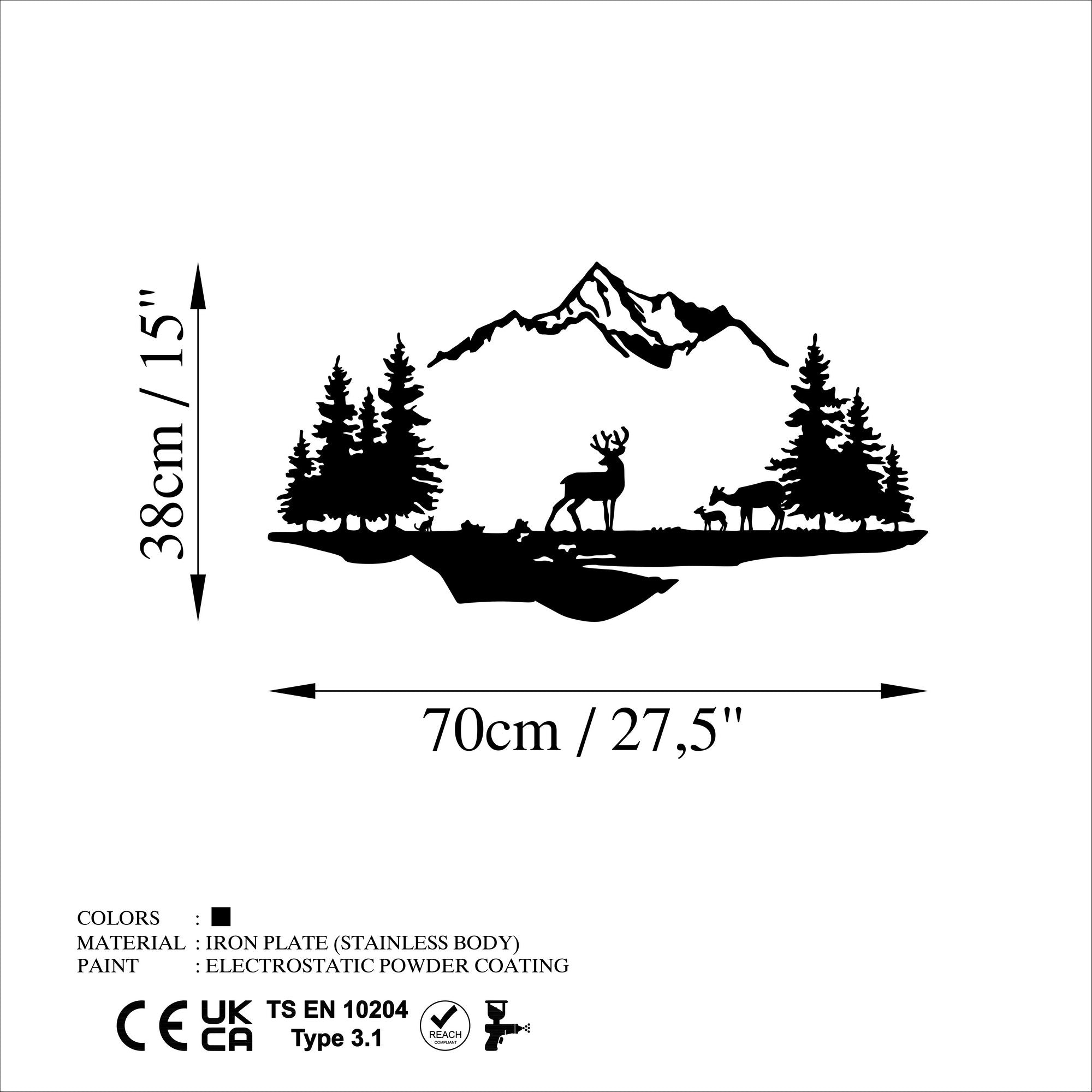 Verleihen Sie Ihrem Zuhause mit der Wanddeko "Deer And Landscape" von Wallity einen Hauch von Raffinesse. Robustes Metall, zeitloses Design.