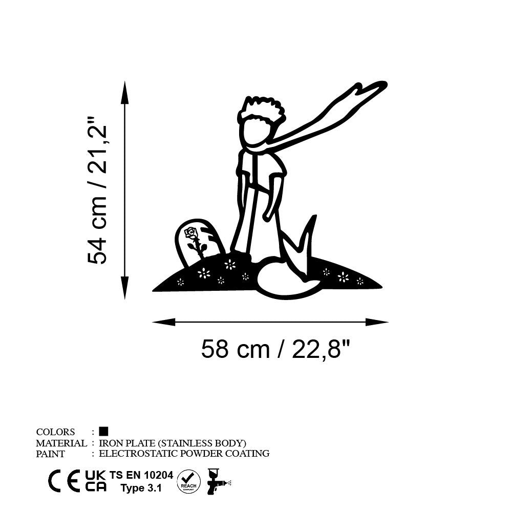 Verleihen Sie Ihrem Zuhause mit "The Little Prince" Wanddeko von Wallity einen Hauch von Eleganz. Dieses kunstvolle Metallstück ist leicht aufzuhängen und beeindruckt mit seinem modernen Design.