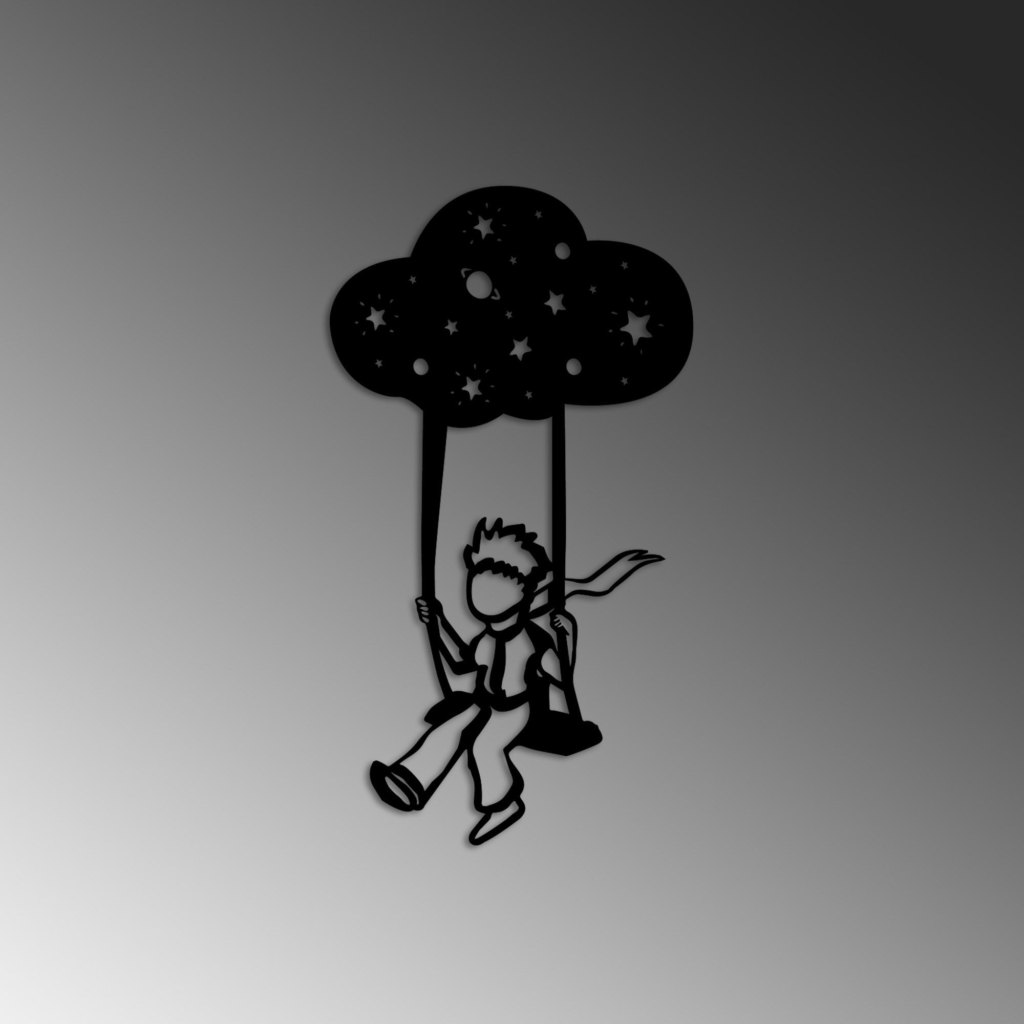 Verleihen Sie Ihrem Raum mit "The Little Prince 6" von Wallity einen Hauch von Eleganz. Diese schwarze Metall-Wanddeko ist ein zeitloser Blickfang.