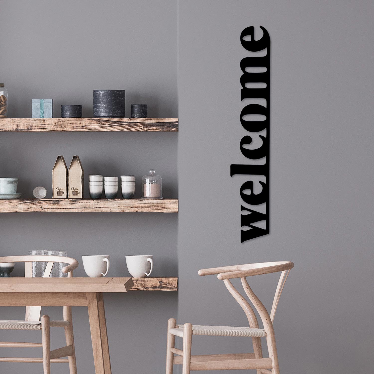Verleihen Sie Ihrem Zuhause mit der stilvollen Welcome Wanddeko von Wallity in Schwarz einen Hauch von Eleganz. Hochwertiges Metall, einfache Montage!