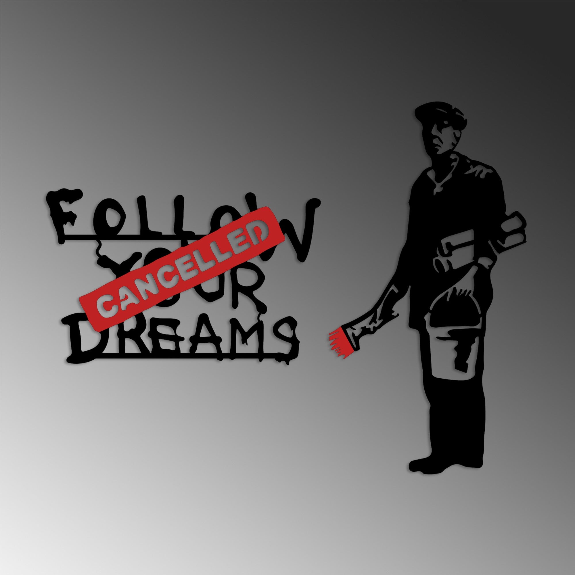 Entdecken Sie die Banksy Metal 06 Wanddeko von Wallity! Elegantes Metallkunstwerk in Weiß-Rot, das jedem Raum Charakter und Stil verleiht.