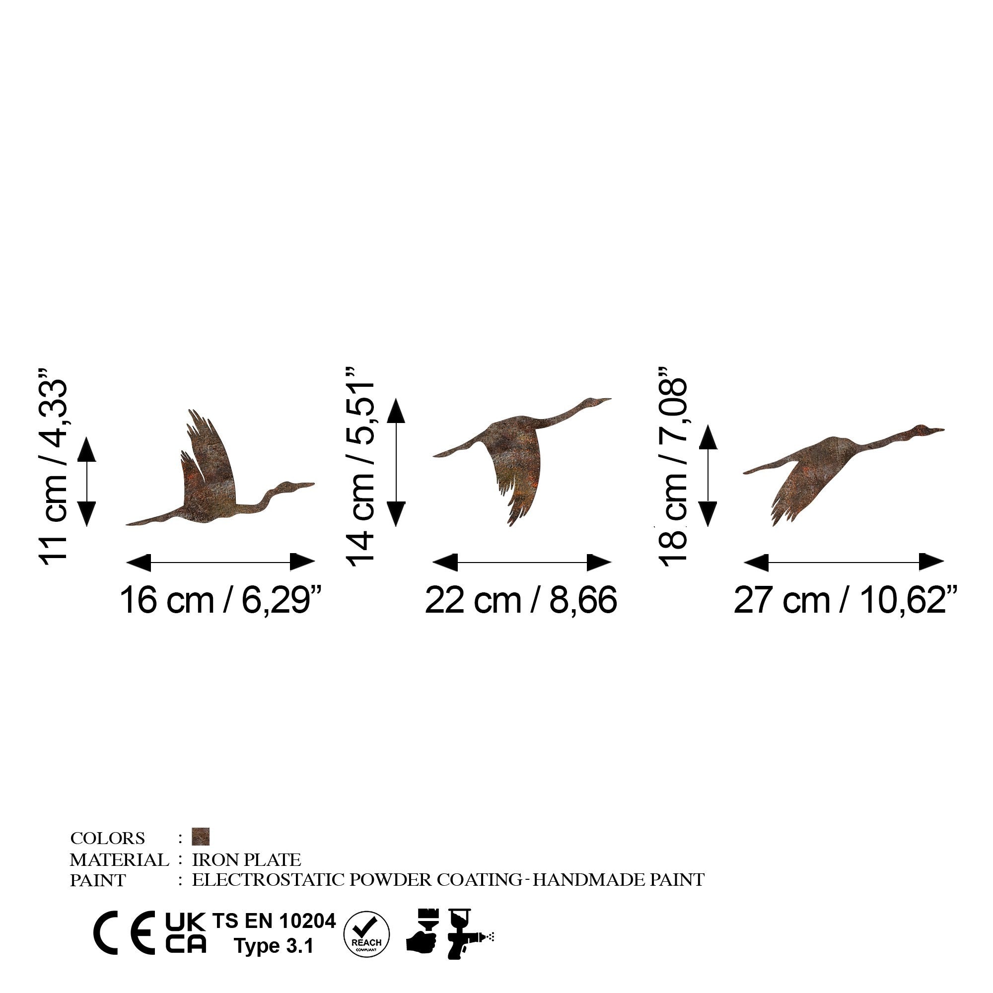 Verleihen Sie Ihrem Zuhause mit der handbemalten Wanddeko "Rusty Birds 1" von Wallity einen Hauch von zeitloser Eleganz und Stil.