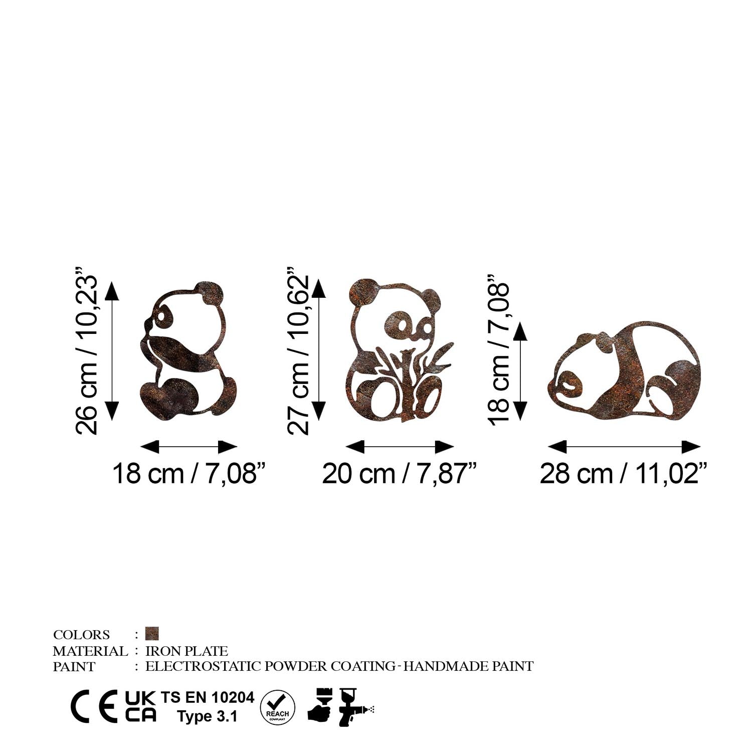 Entdecken Sie die einzigartige Wanddeko "Rusty Panda" von Wallity – handbemalt und aus robustem Metall, ideal für stilvolle Akzente in jedem Raum.