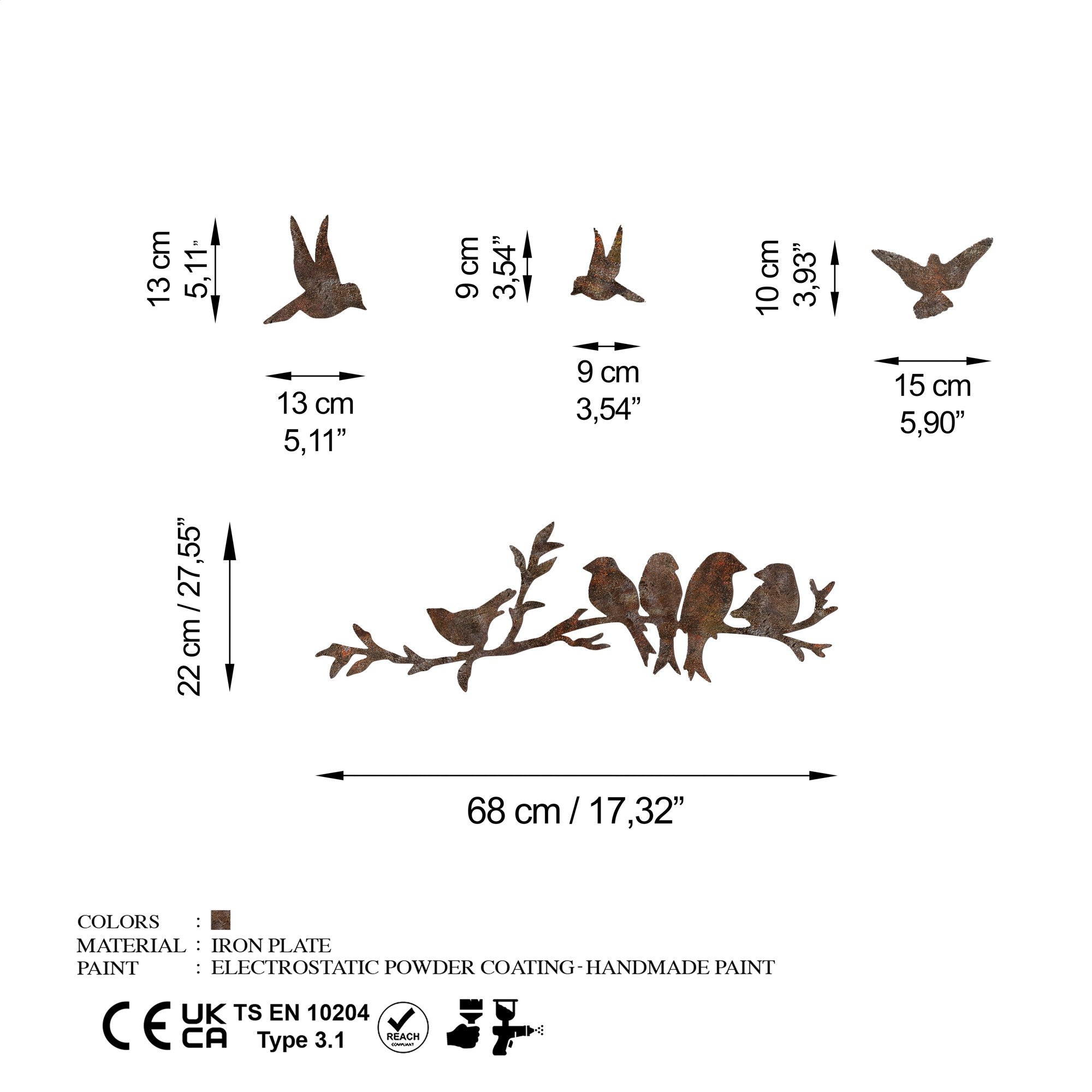 Entdecken Sie die Wanddeko "Rusty Birds 2" von Wallity – ein handgefertigtes Metallkunstwerk, das mit seinem antiken Look und feinen Details jeden Raum verzaubert.