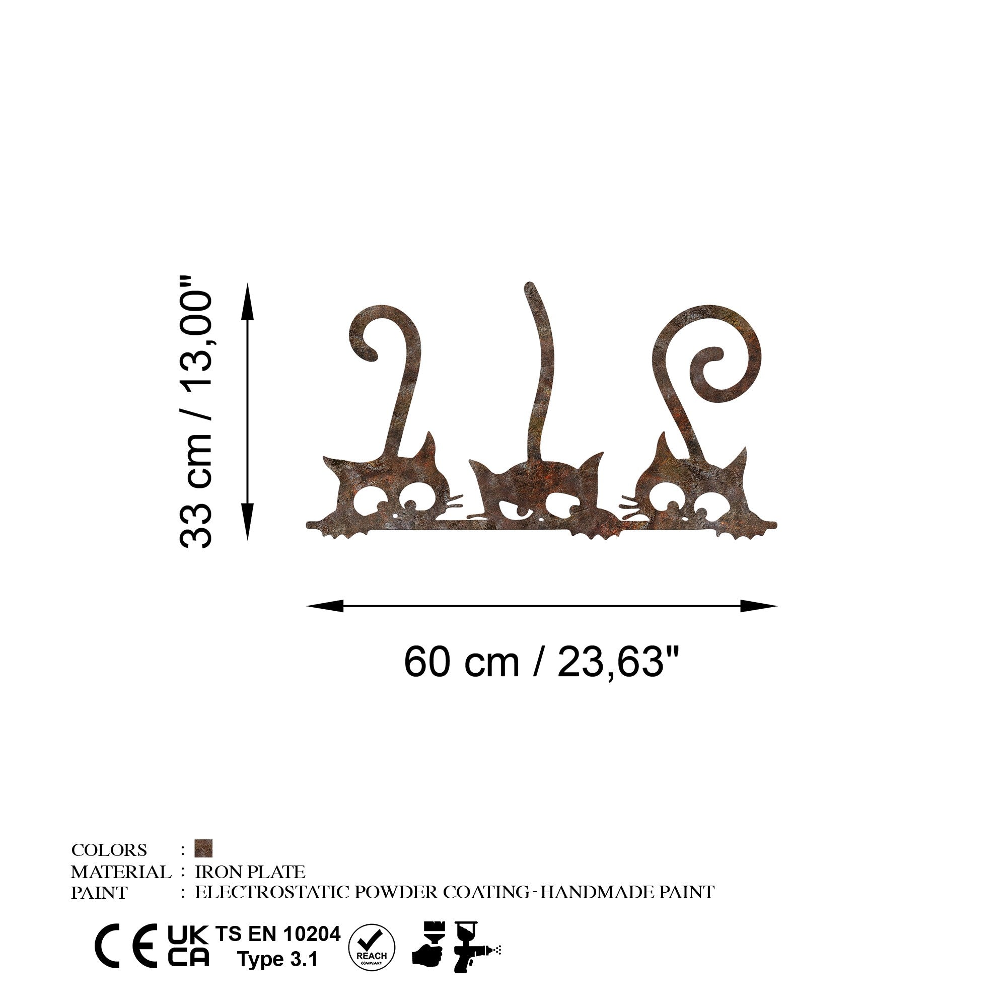 Entdecken Sie die handgemalte Wanddeko Rusty Cats 1 von Wallity – ein einzigartiges Metallkunstwerk, das jedem Raum Charakter verleiht.