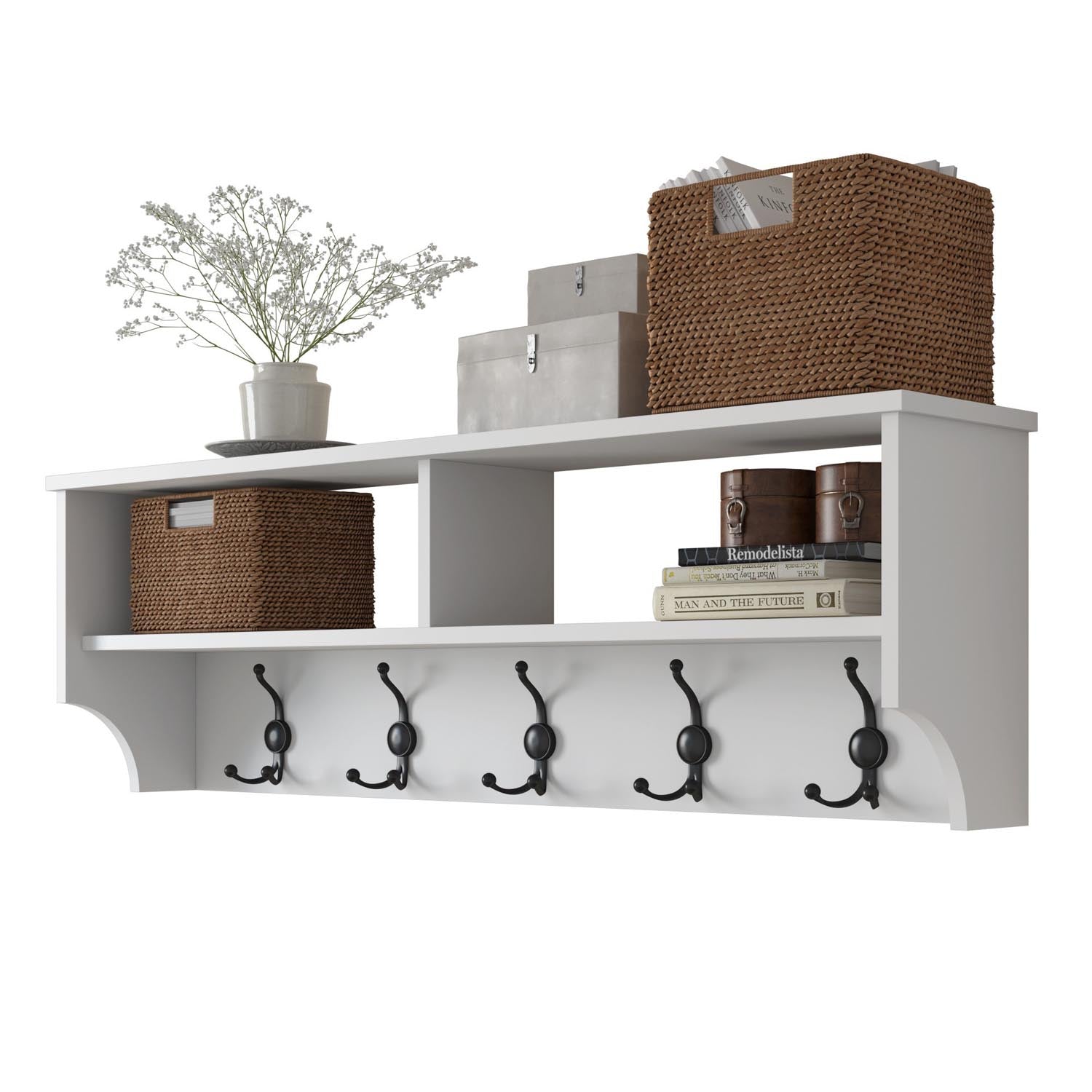 Stilvolle P2 Garderobe in Weiß von Hanah Home: Funktionaler Dielenständer mit elegantem Design und optimalem Stauraum für Ihren Eingangsbereich.