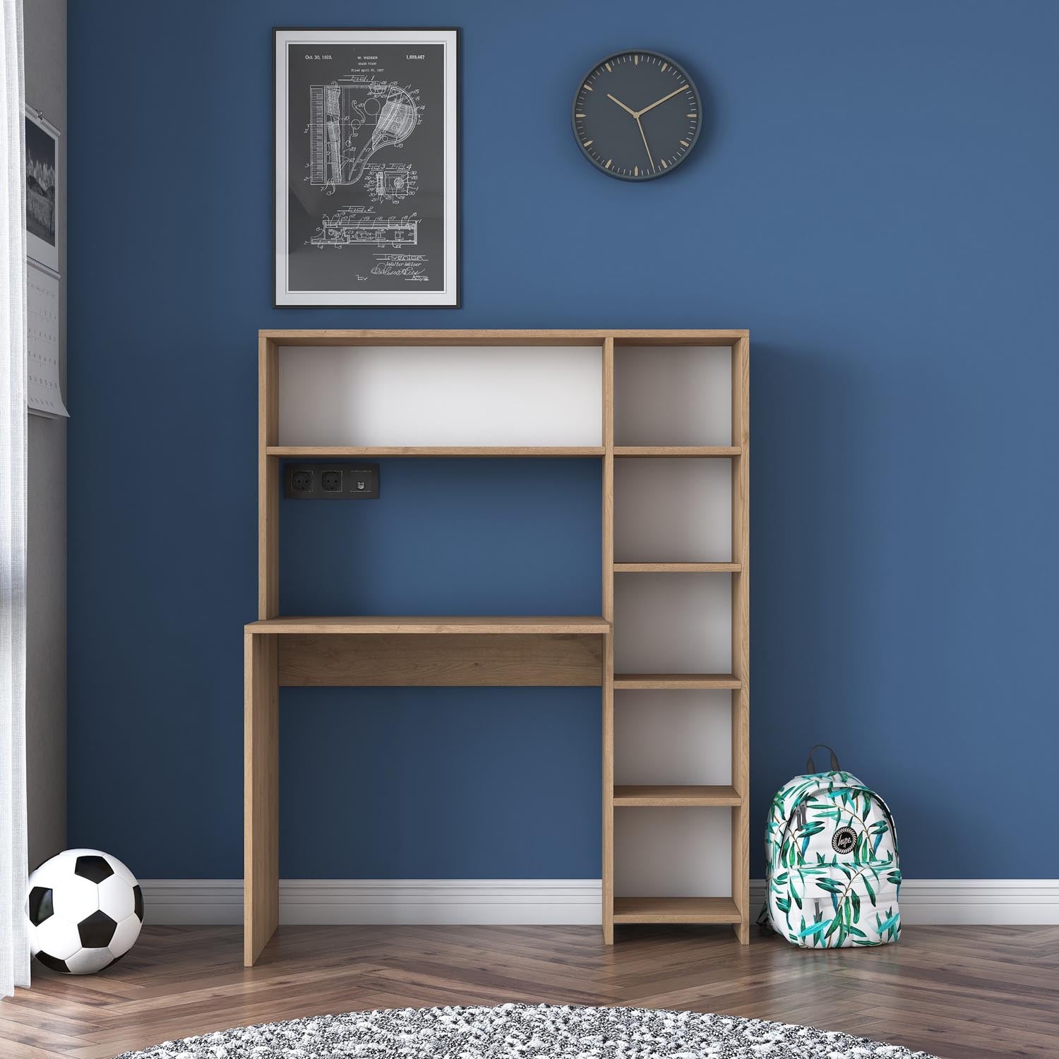 Gestalten Sie Ihren Arbeitsbereich neu mit dem eleganten HA104 Schreibtisch in Eiche von Hanah Home. Perfekt für konzentriertes Arbeiten und stilvolle Organisation!